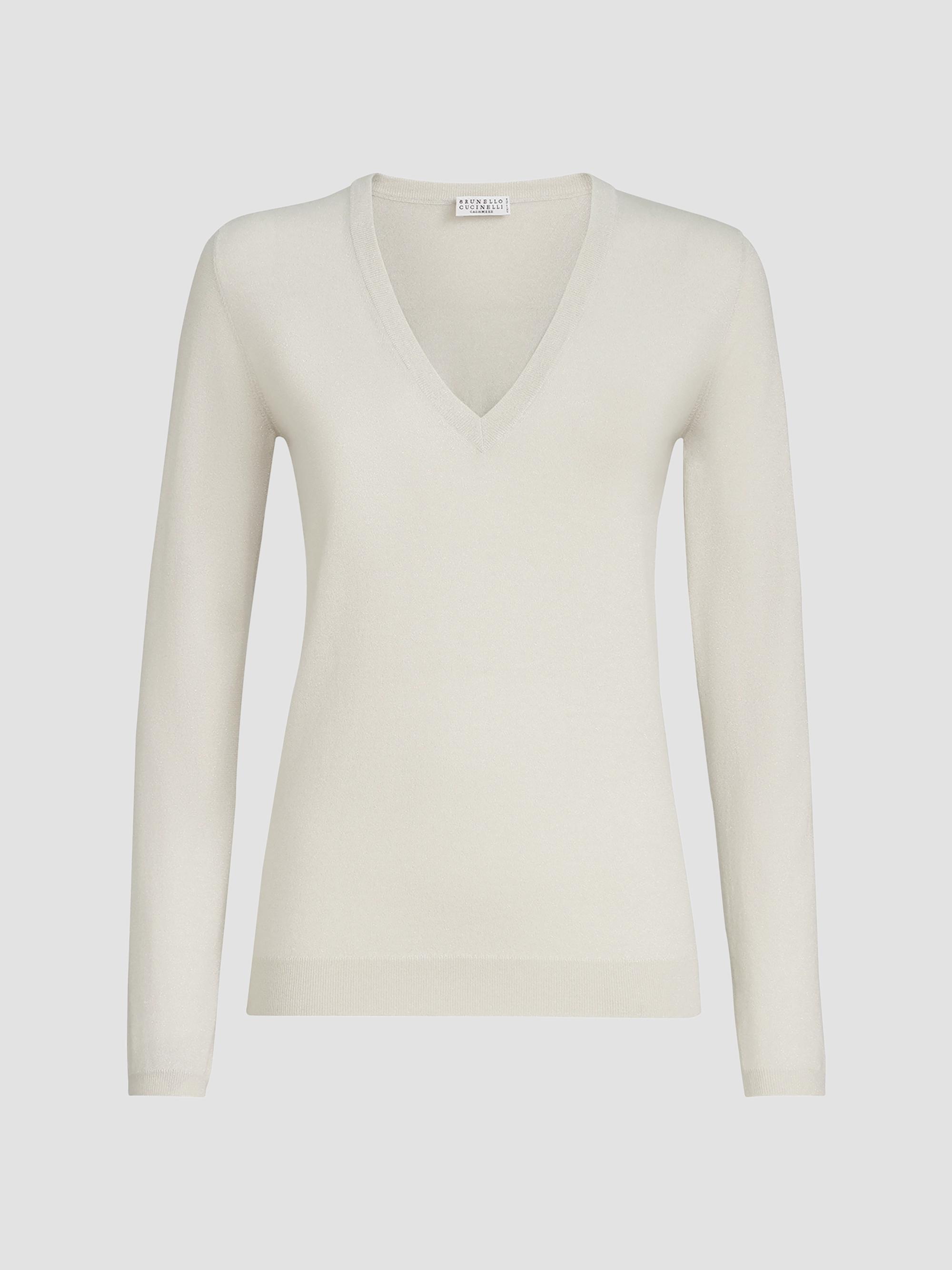 Brunello Cucinelli Women's Cashmere and Silk Sparkling Lightweight Sweater - Milk | Thumbnail 7