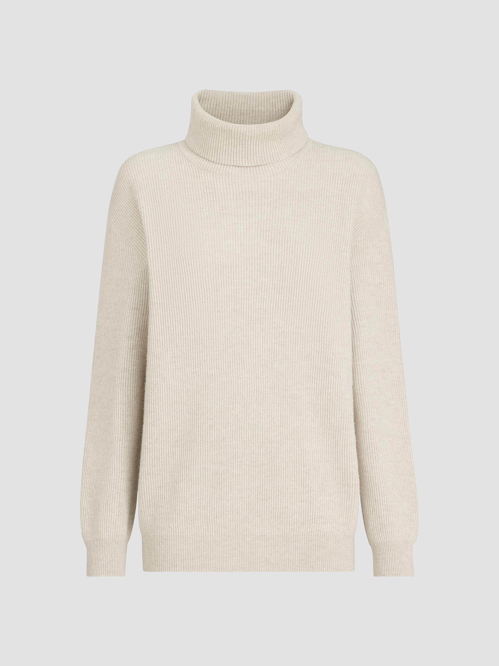 Brunello Cucinelli Women's Cashmere English Rib Turtleneck Sweater with Monili - Oyster | Thumbnail 7