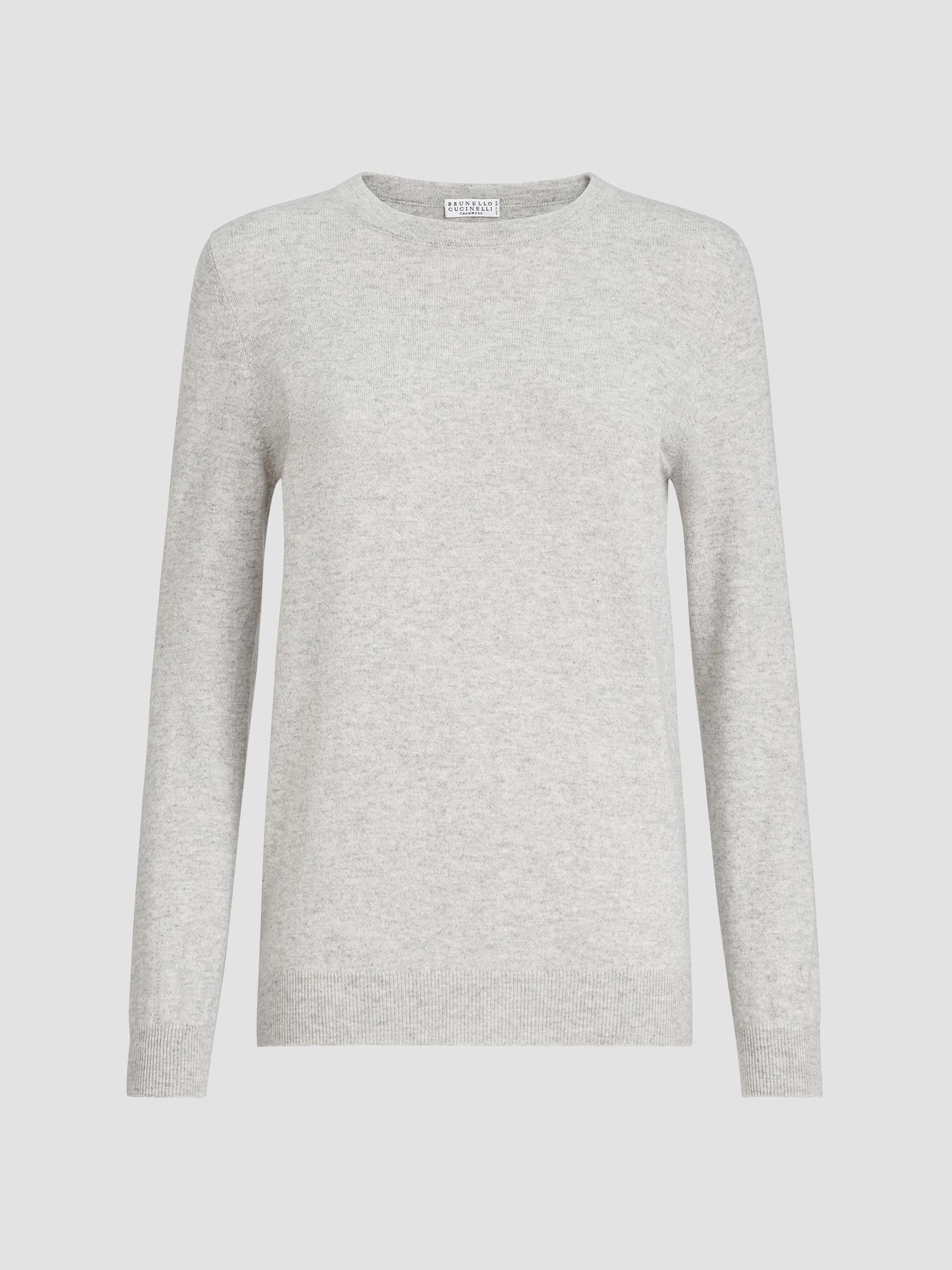 Brunello Cucinelli Women's Cashmere Sweater with Monili - Light Grey | Thumbnail 7