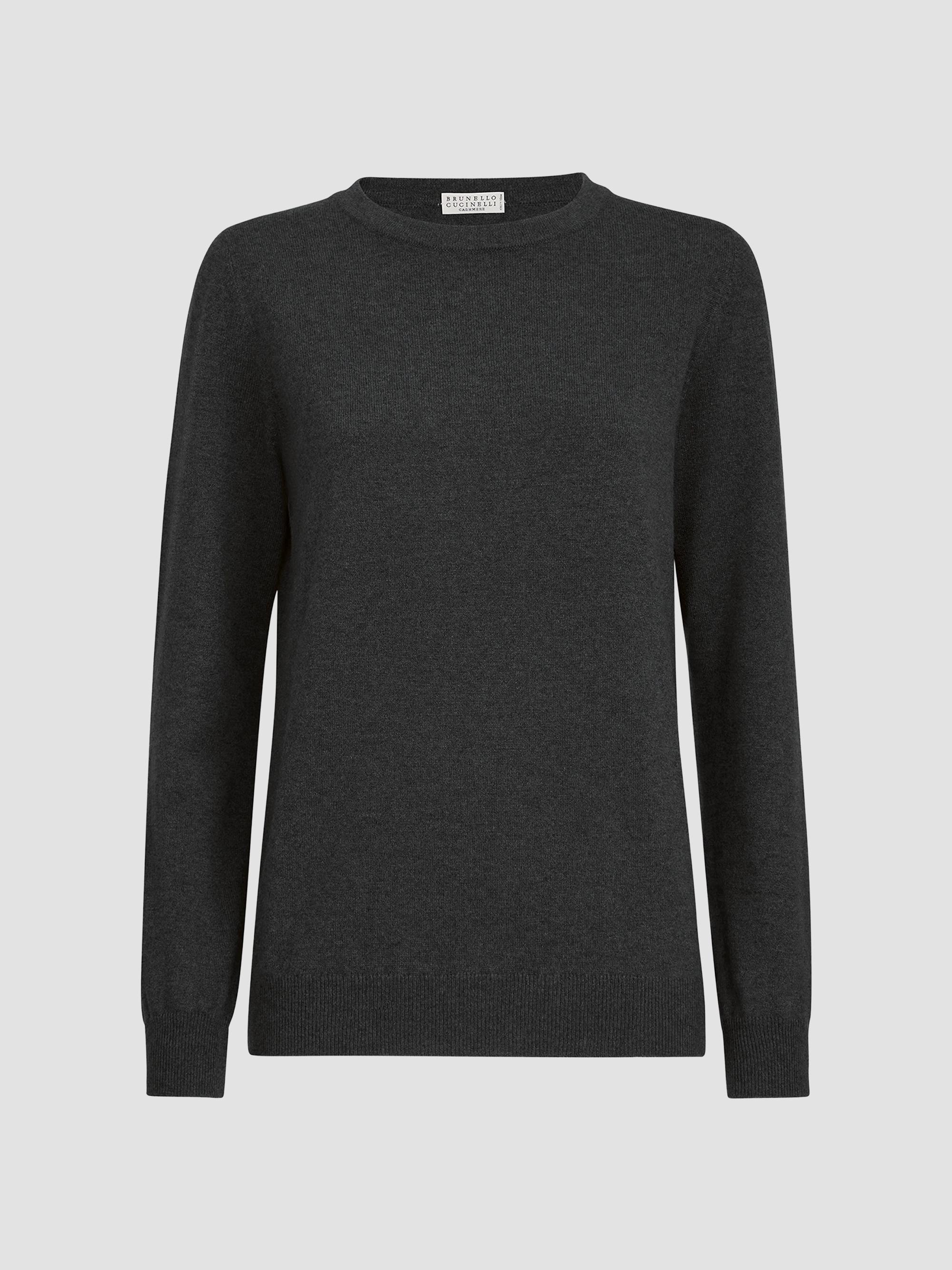 Brunello Cucinelli Women's Cashmere Sweater with Monili - Lignite Grey | Thumbnail 7