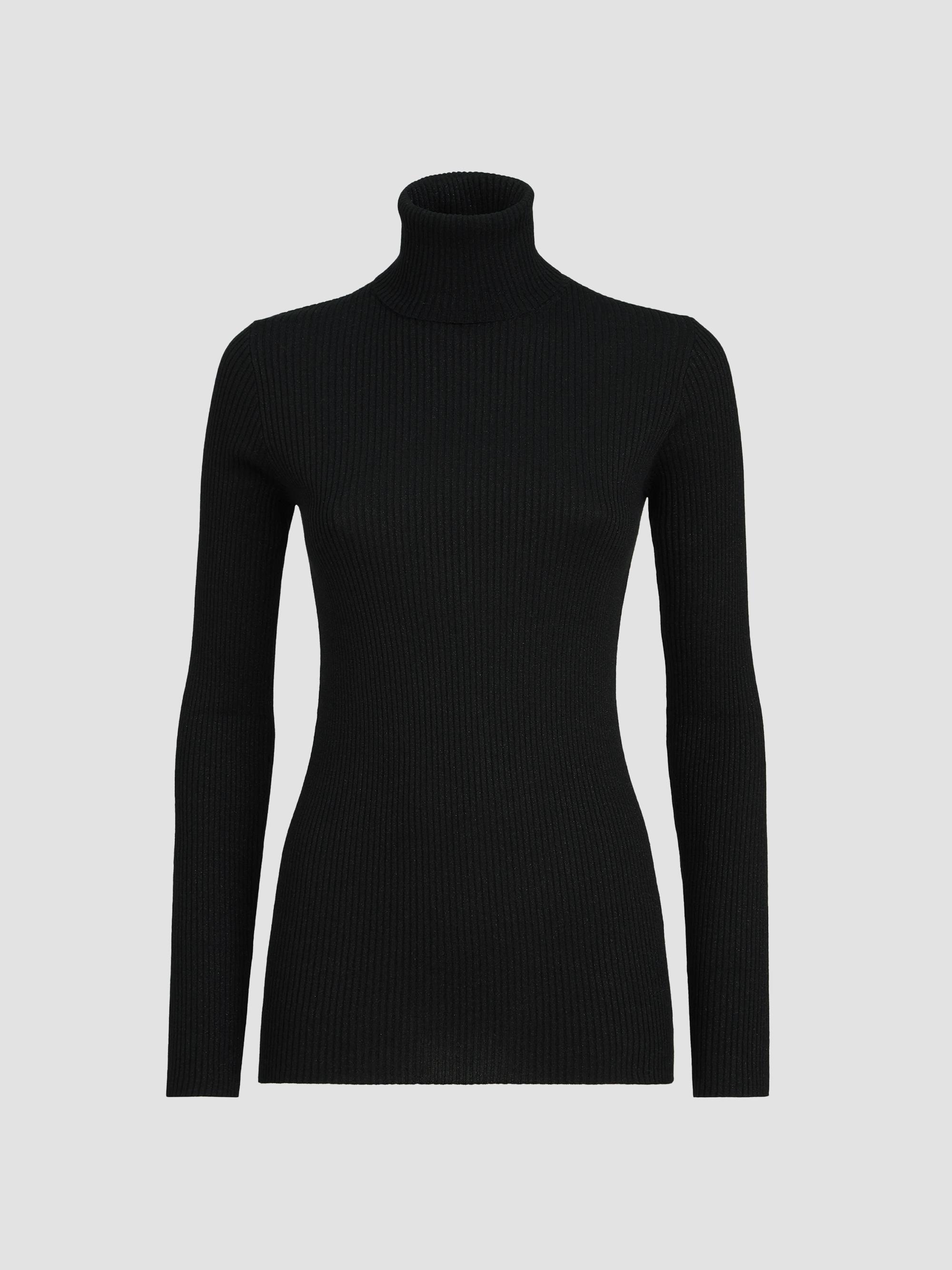 Brunello Cucinelli Women's Lightweight Turtleneck Sweater in Sparkling Cashmere and Silk Rib Knit - Black | Thumbnail 7