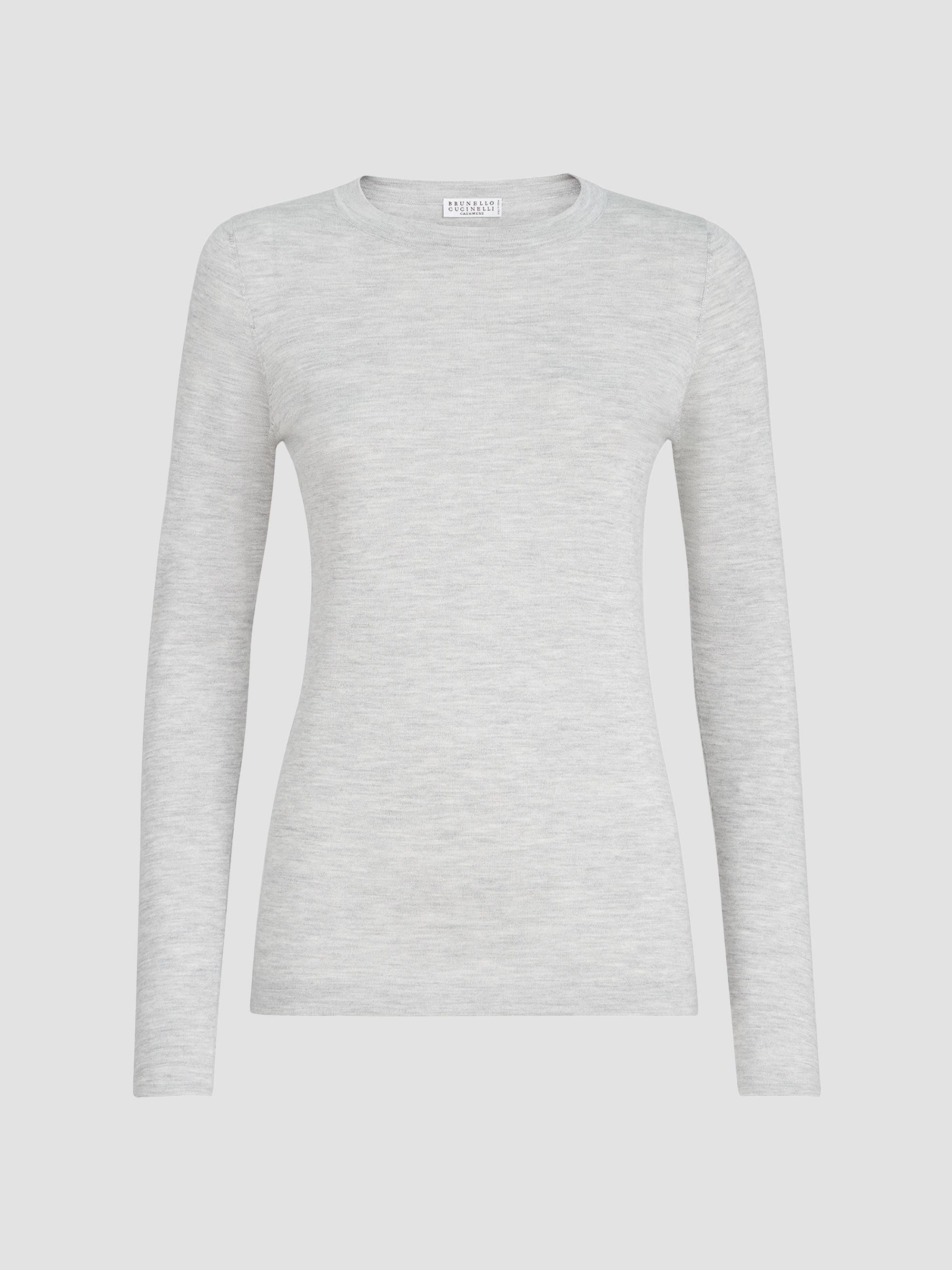 Brunello Cucinelli Women's Cashmere and Silk Lightweight Sweater - Light Grey | Thumbnail 7