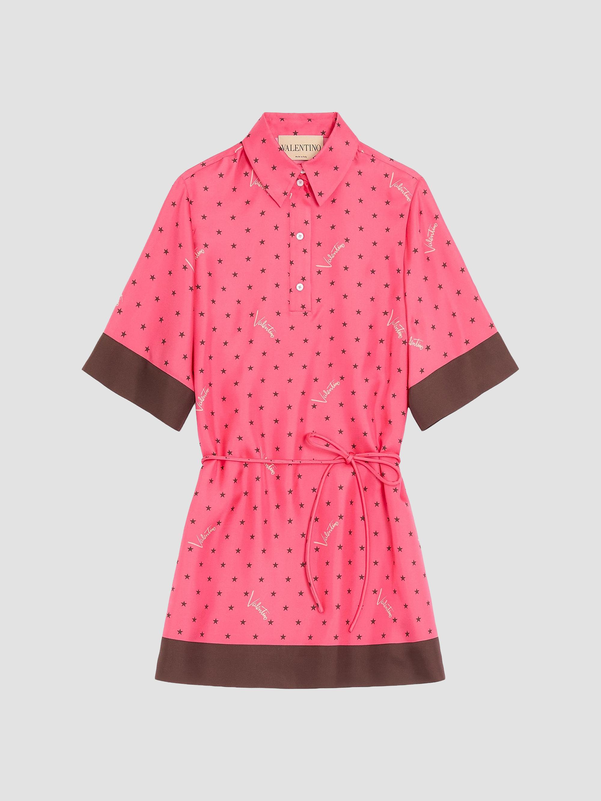Valentino Garavani Women's Starry Signature Chemisier Dress in Stelline Twill - Coral Chocolate | Thumbnail 8
