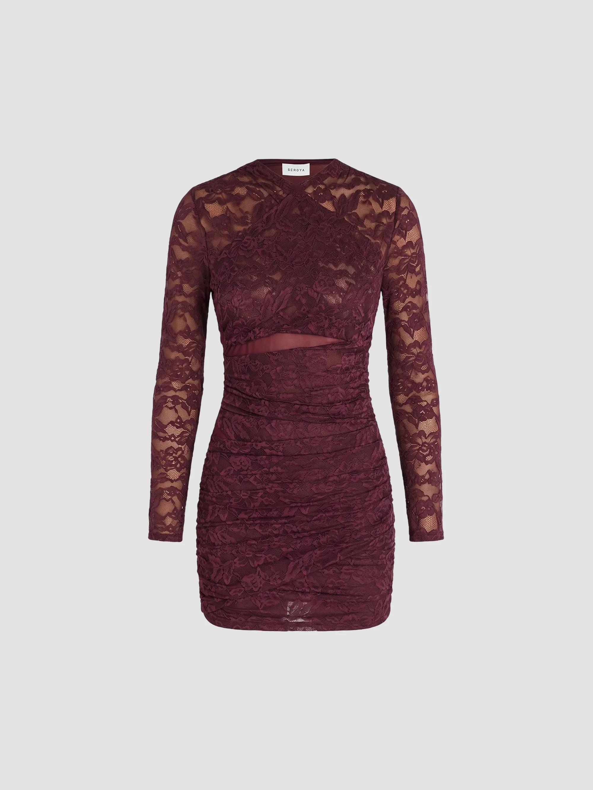 seroya burgundy dress Arwen Mixed-Media Maxi Midi dress DRESS OPTIONS:Only Dress category:Dresses Long Sage Green V Womens SER.O.YA Isotta Maxi