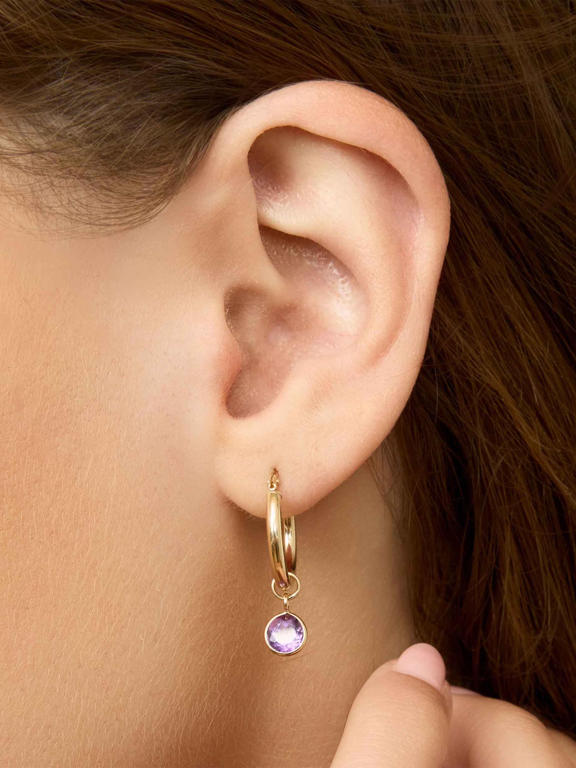Oradina Women's Vivid Single Hoop Charm in 14K Yellow Gold - Garnet Gold | Thumbnail 2