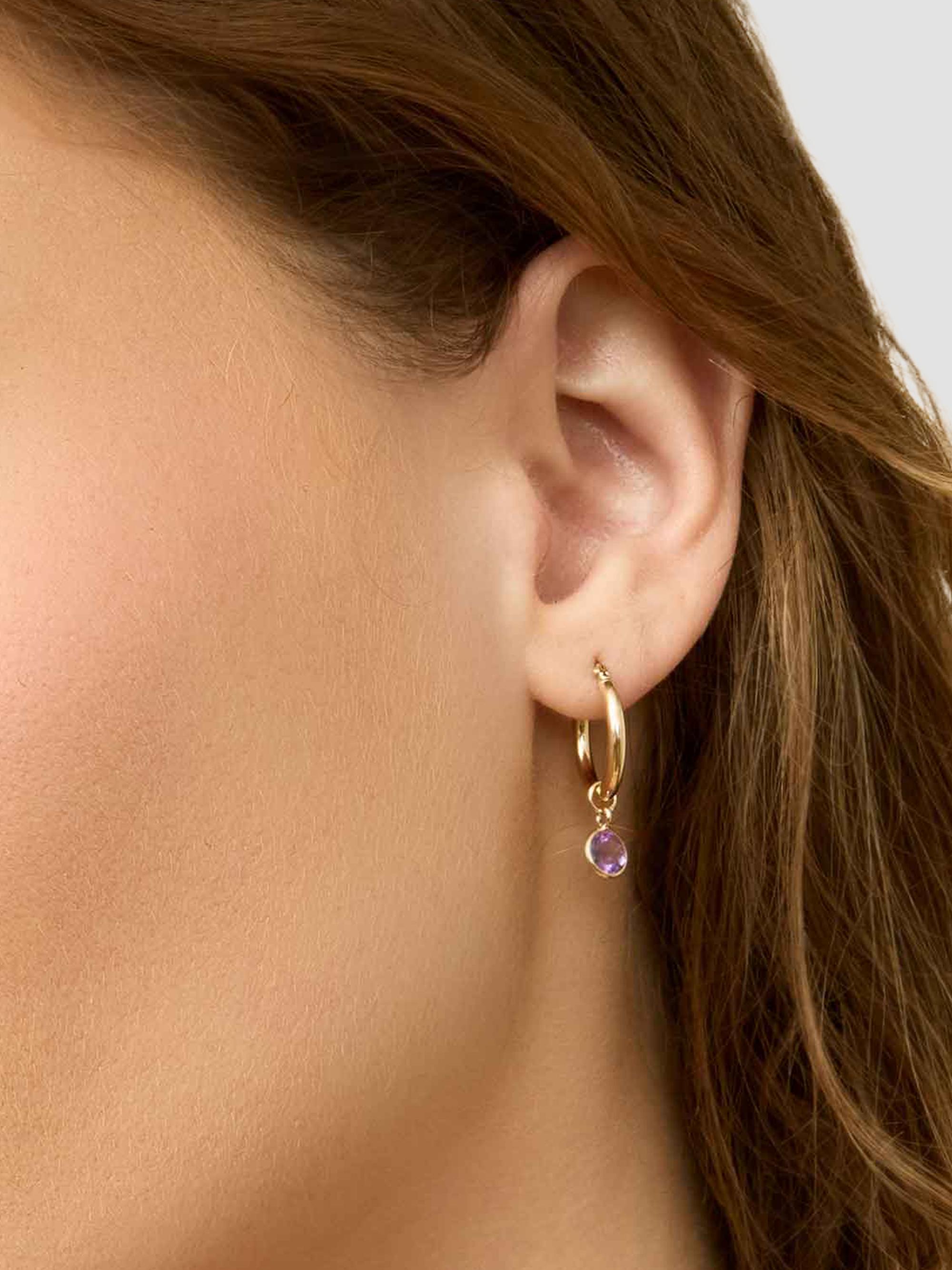 Oradina Women's Vivid Single Hoop Charm in 14K Yellow Gold - Garnet Gold | Thumbnail 3
