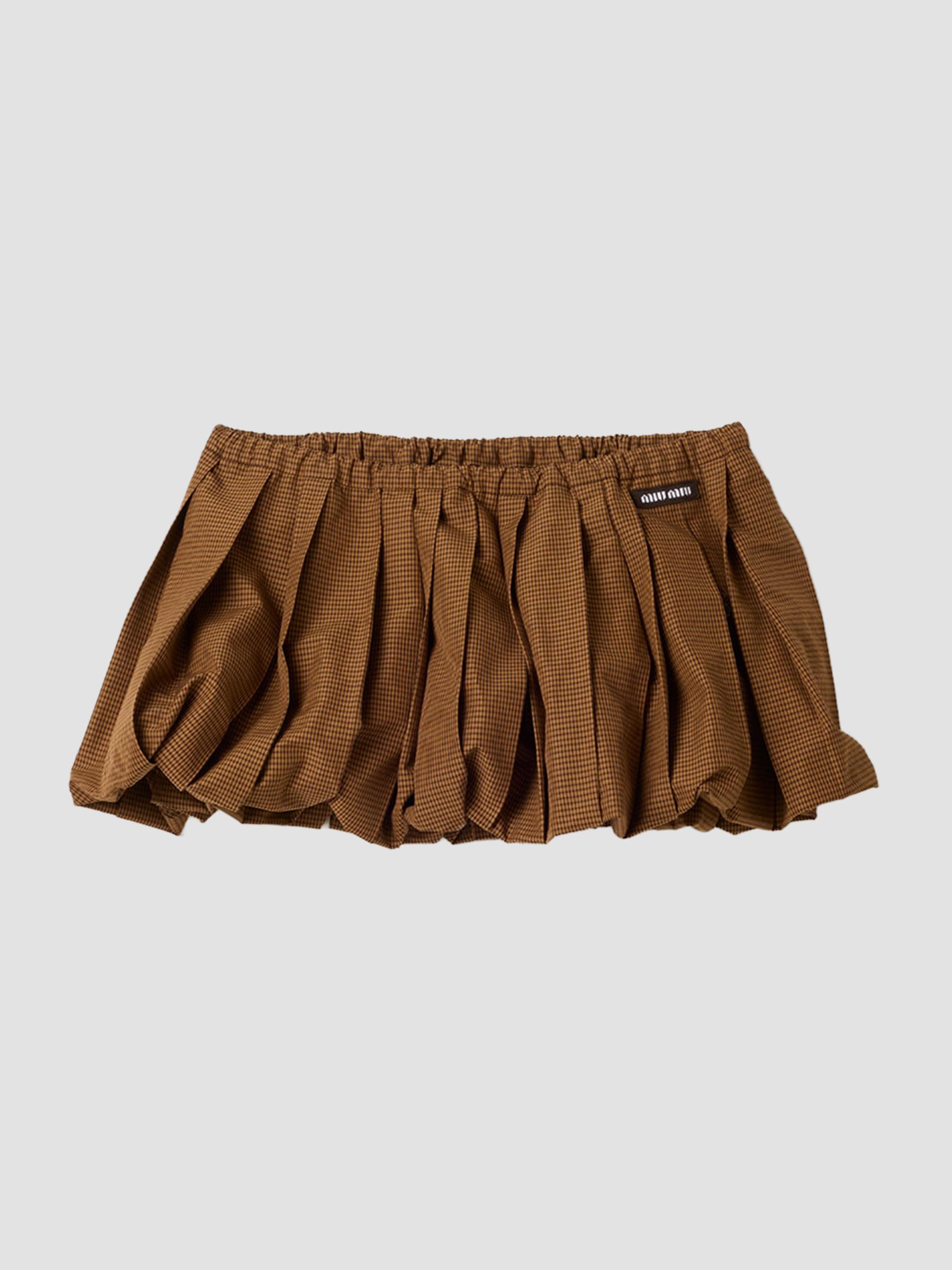 Miu Miu Women's Pleated Gingham Check Mini Skirt - Brown | Thumbnail 6