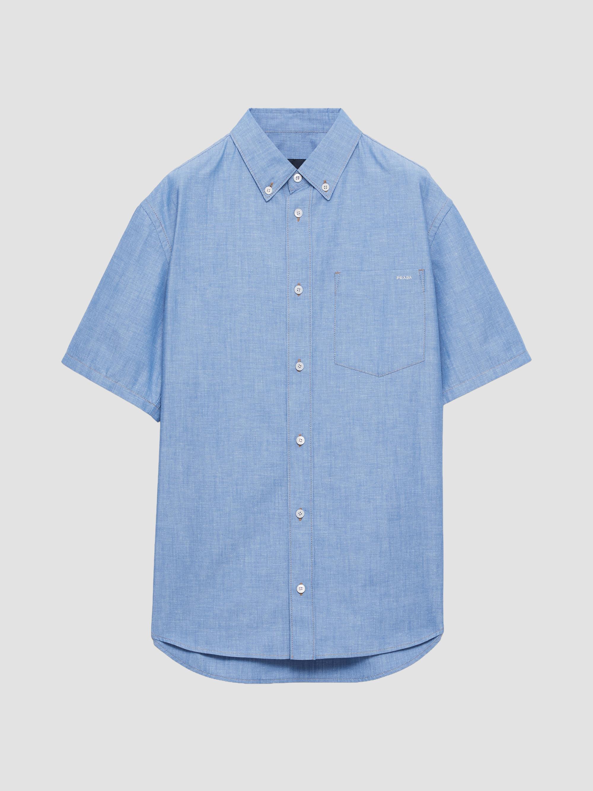 Prada Men's Short-Sleeved Chambray Shirt - Blue | Thumbnail 6