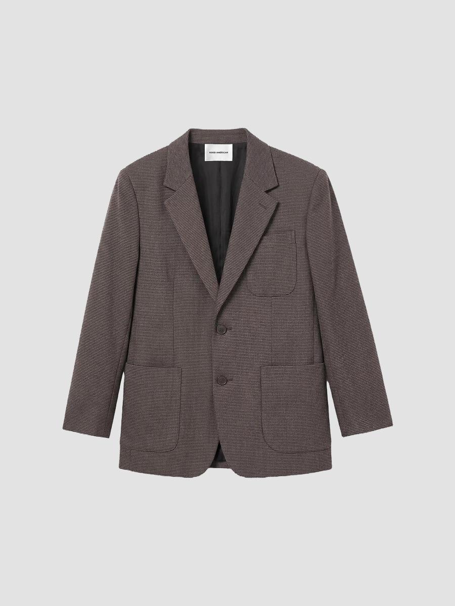 Good American Women's Wool-blend Oversized Blazer In Charcoal Mini Houndstooth