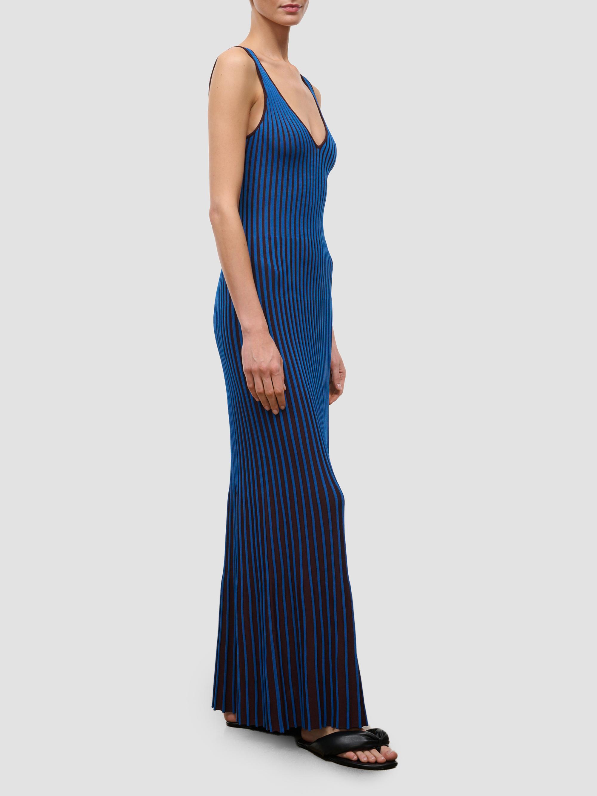 staud claretta dress Women's Maxi - Blue - Size XL toned pleated rib knit fabric STAUD Claretta Pleated Maxi Dress