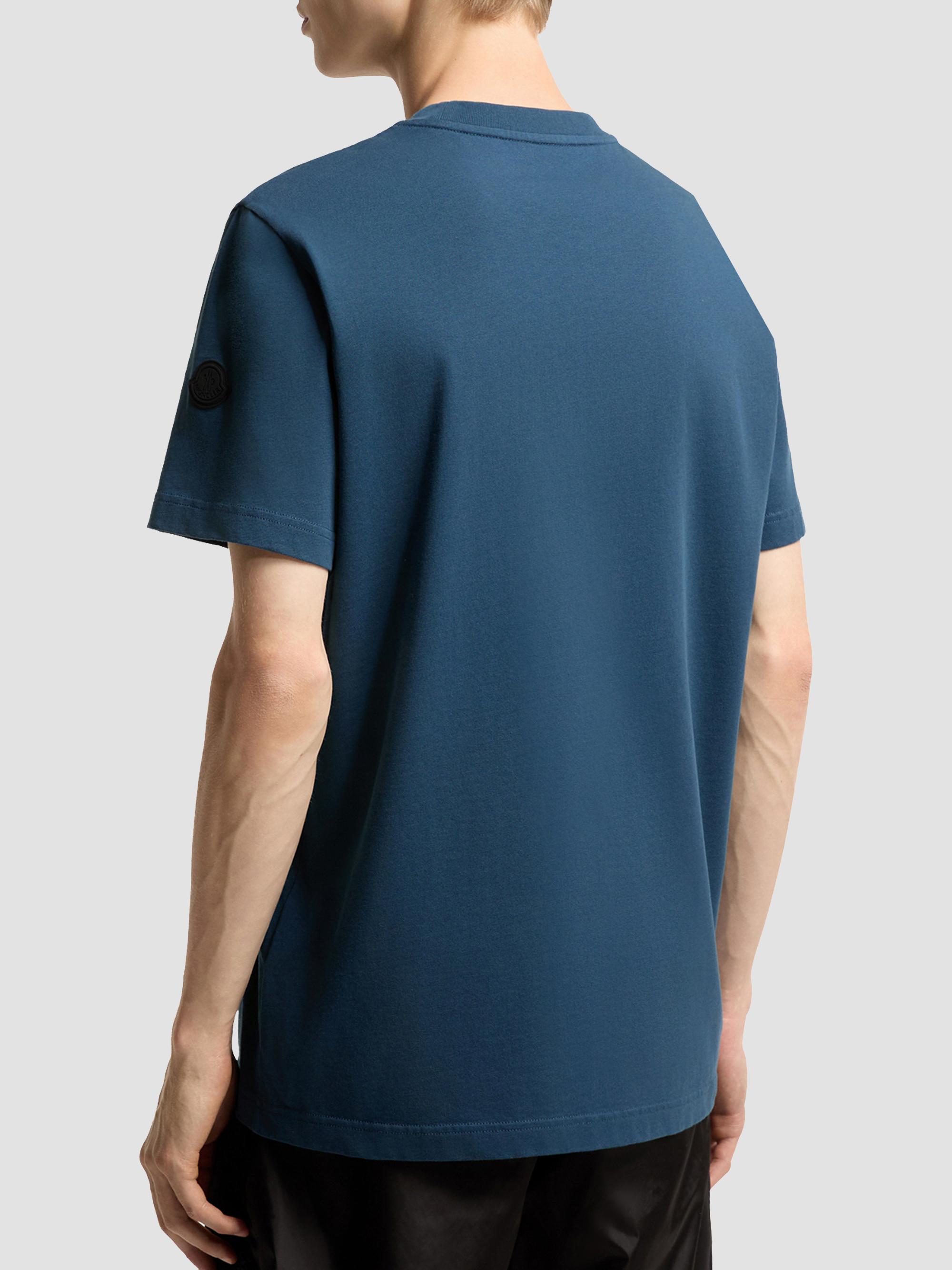 Moncler Men's Crewneck T-Shirt in Cotton - Ink Blue | Thumbnail 3