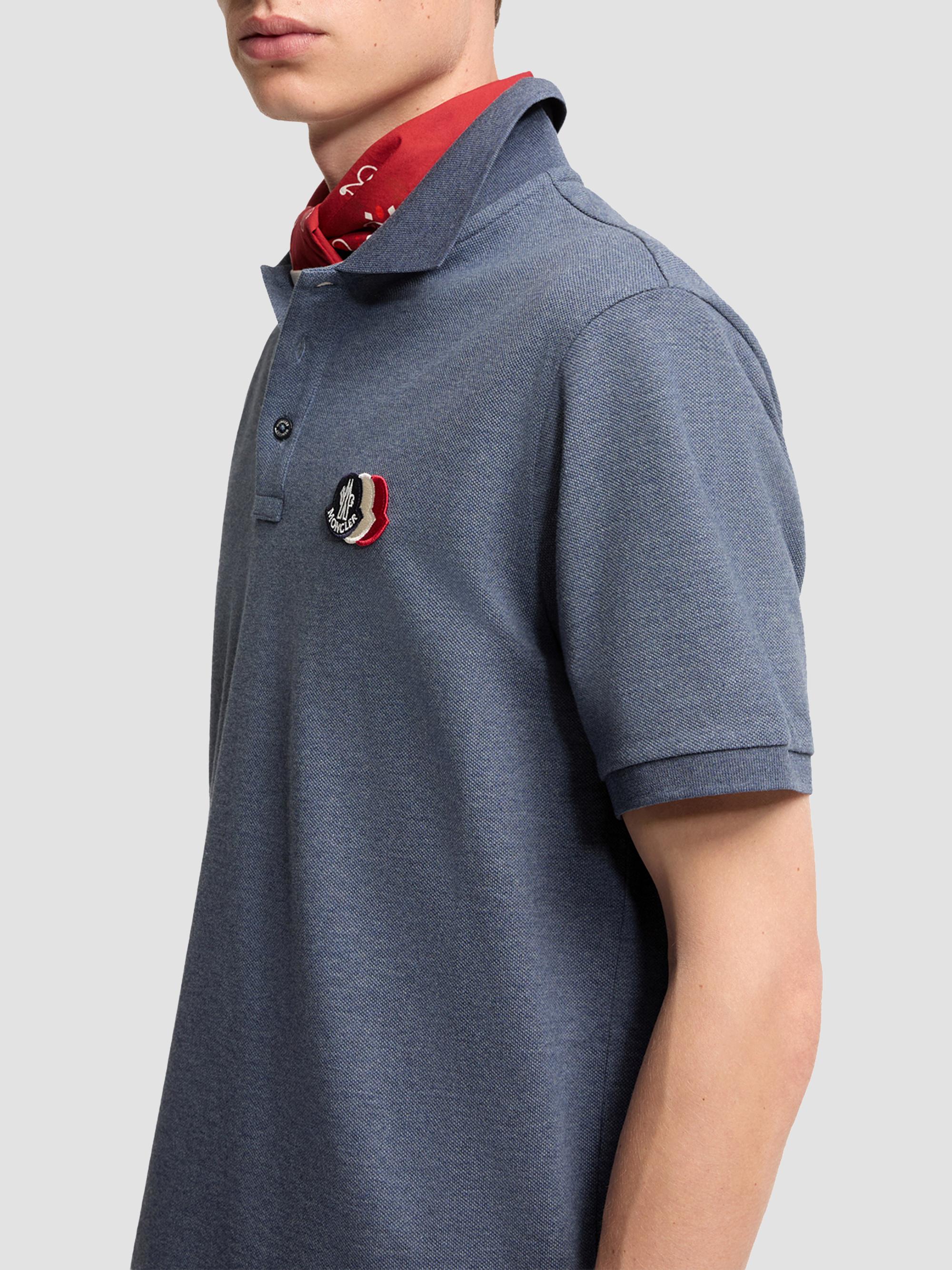 Moncler Men's Polo Shirt in Cotton Piquet - Dusty Blue | Thumbnail 4