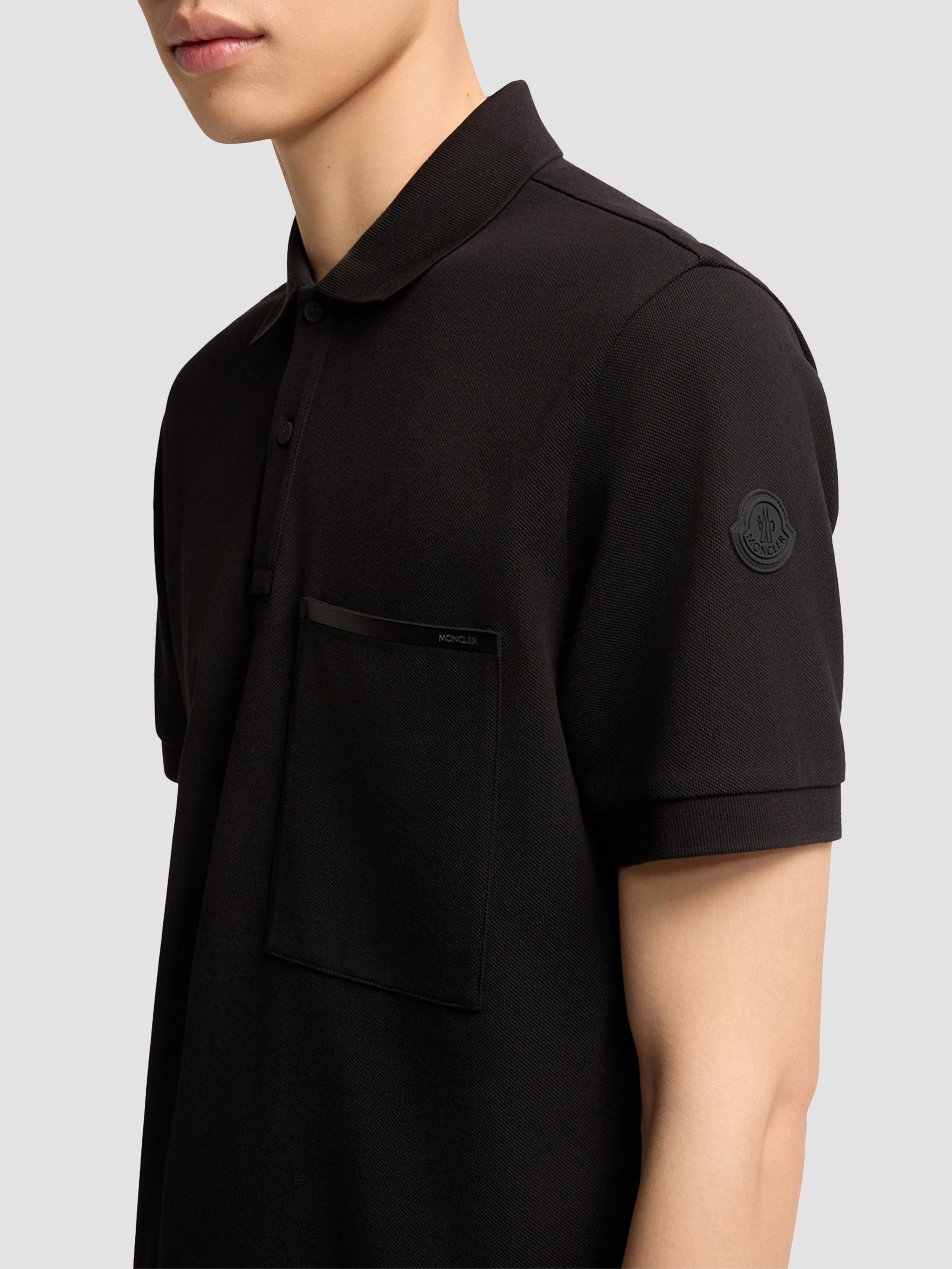Moncler Men's Polo Shirt in Cotton Piquet - Black | Thumbnail 4