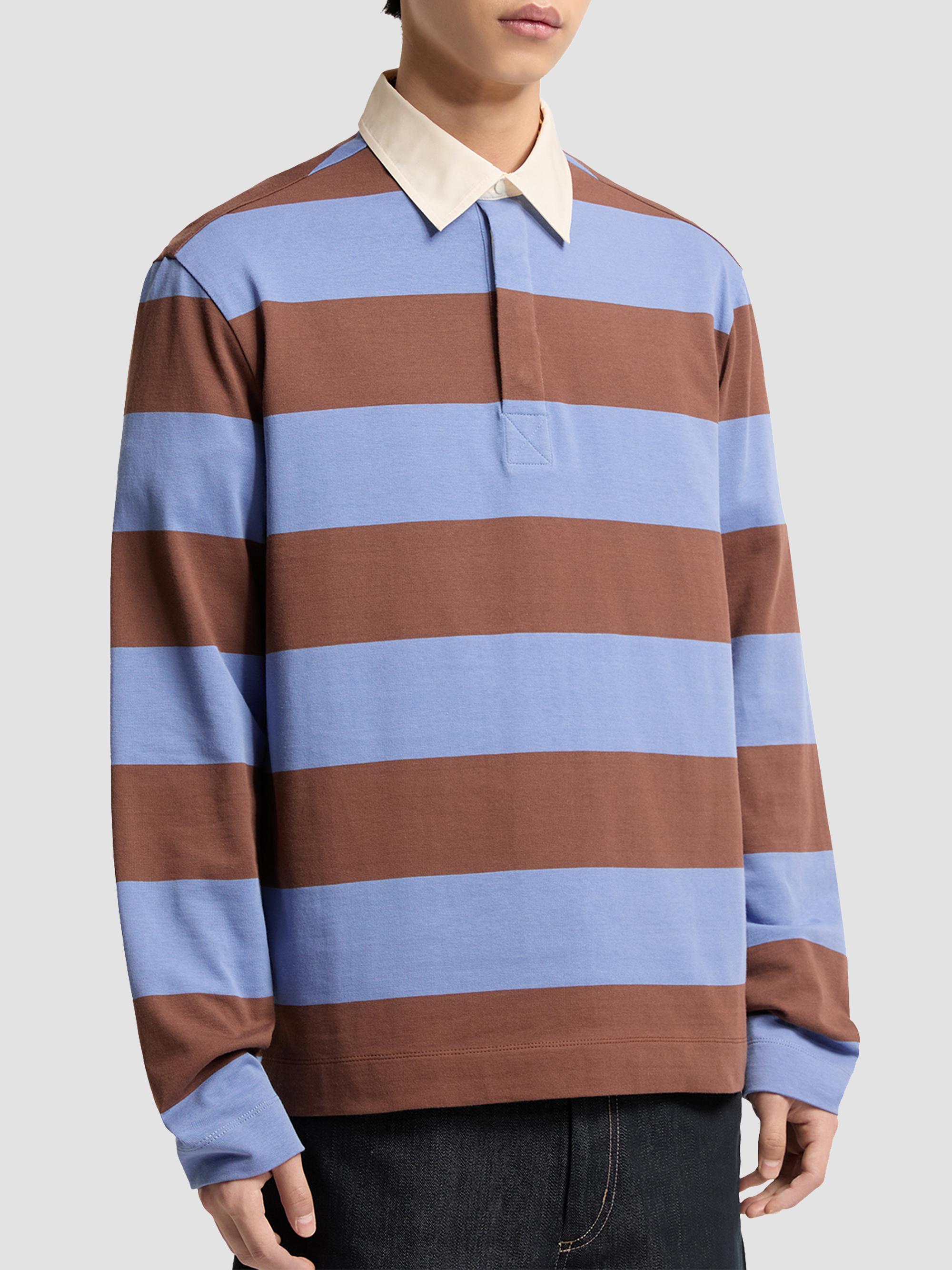 Moncler Men's Polo Shirt in Striped Cotton - Light Blue Brown | Thumbnail 2