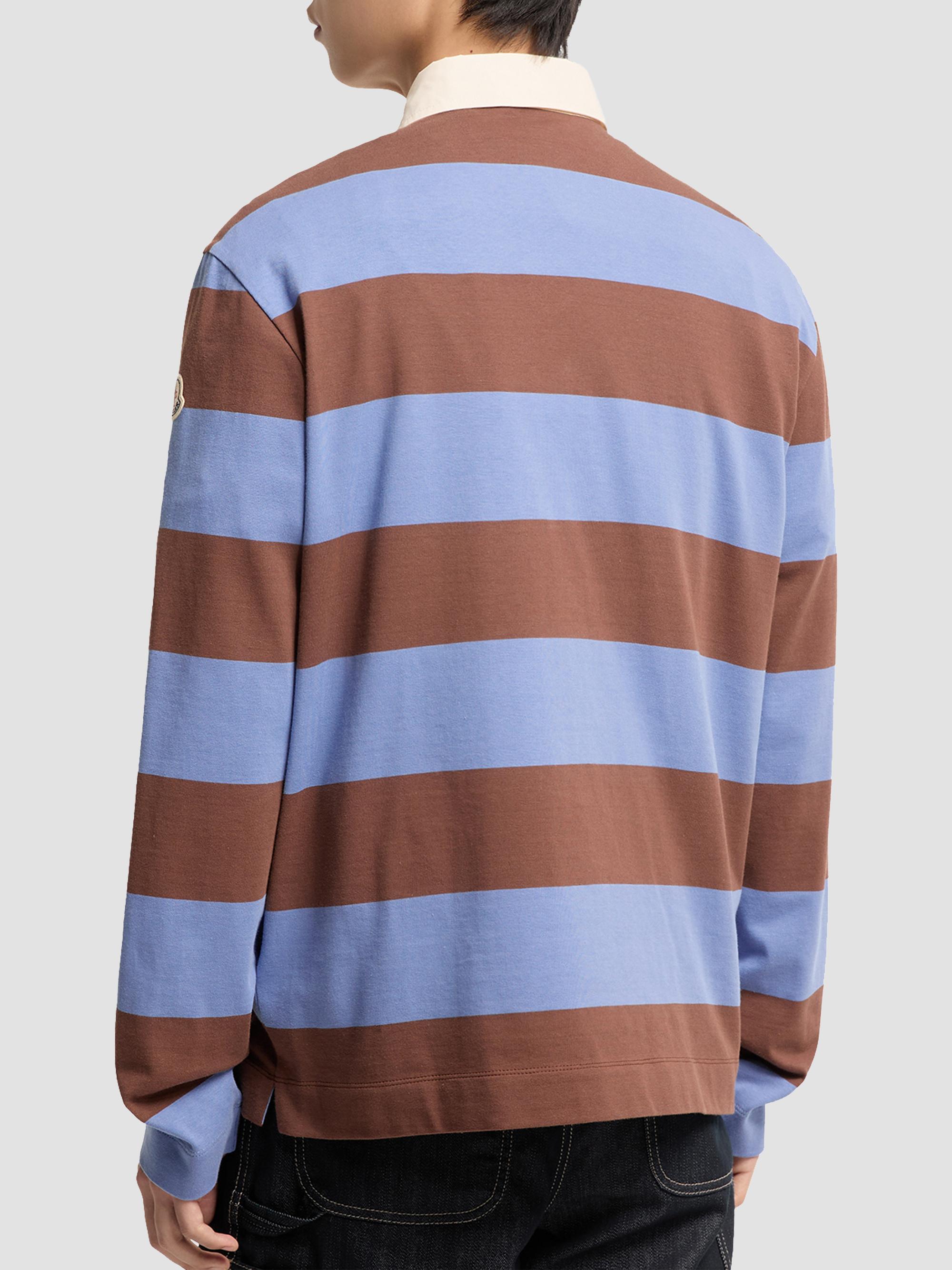 Moncler Men's Polo Shirt in Striped Cotton - Light Blue Brown | Thumbnail 3