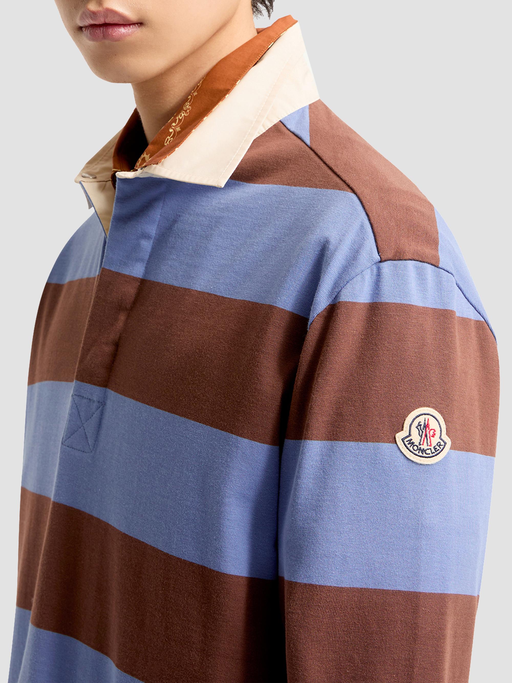 Moncler Men's Polo Shirt in Striped Cotton - Light Blue Brown | Thumbnail 4