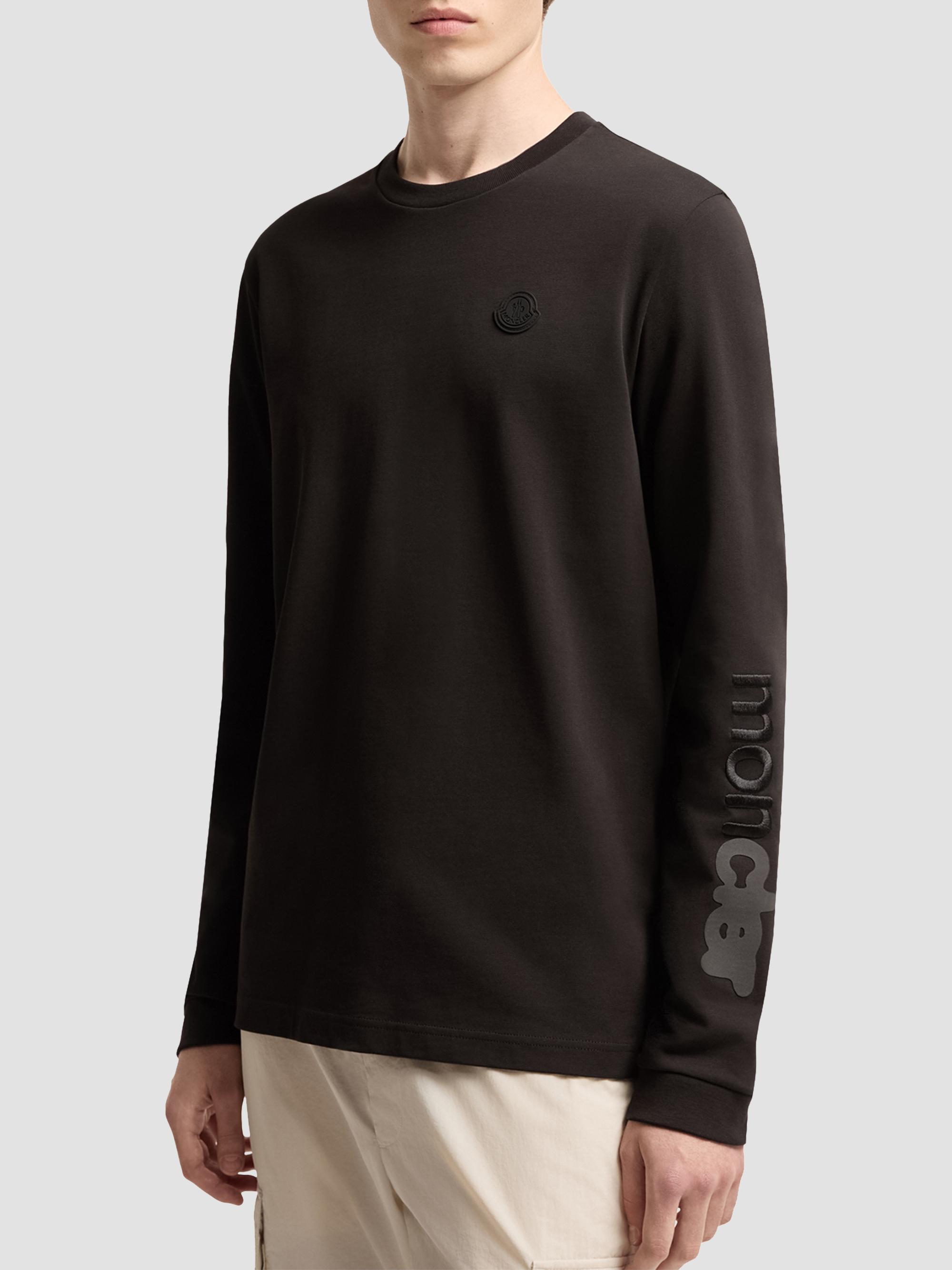Moncler Men's Long Sleeve Crewneck T-Shirt in Cotton Jersey - Black | Thumbnail 2