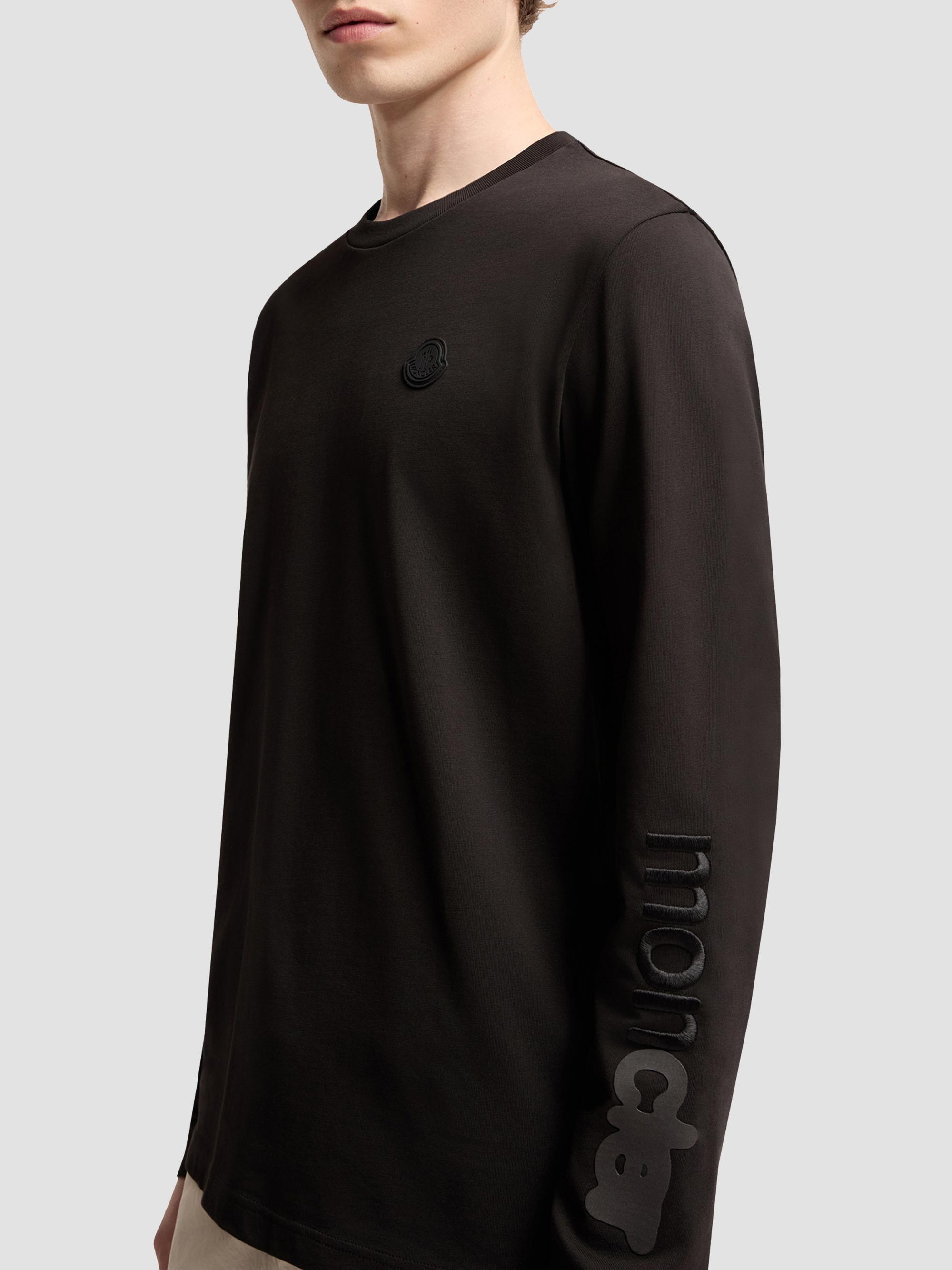 Moncler Men's Long Sleeve Crewneck T-Shirt in Cotton Jersey - Black | Thumbnail 4