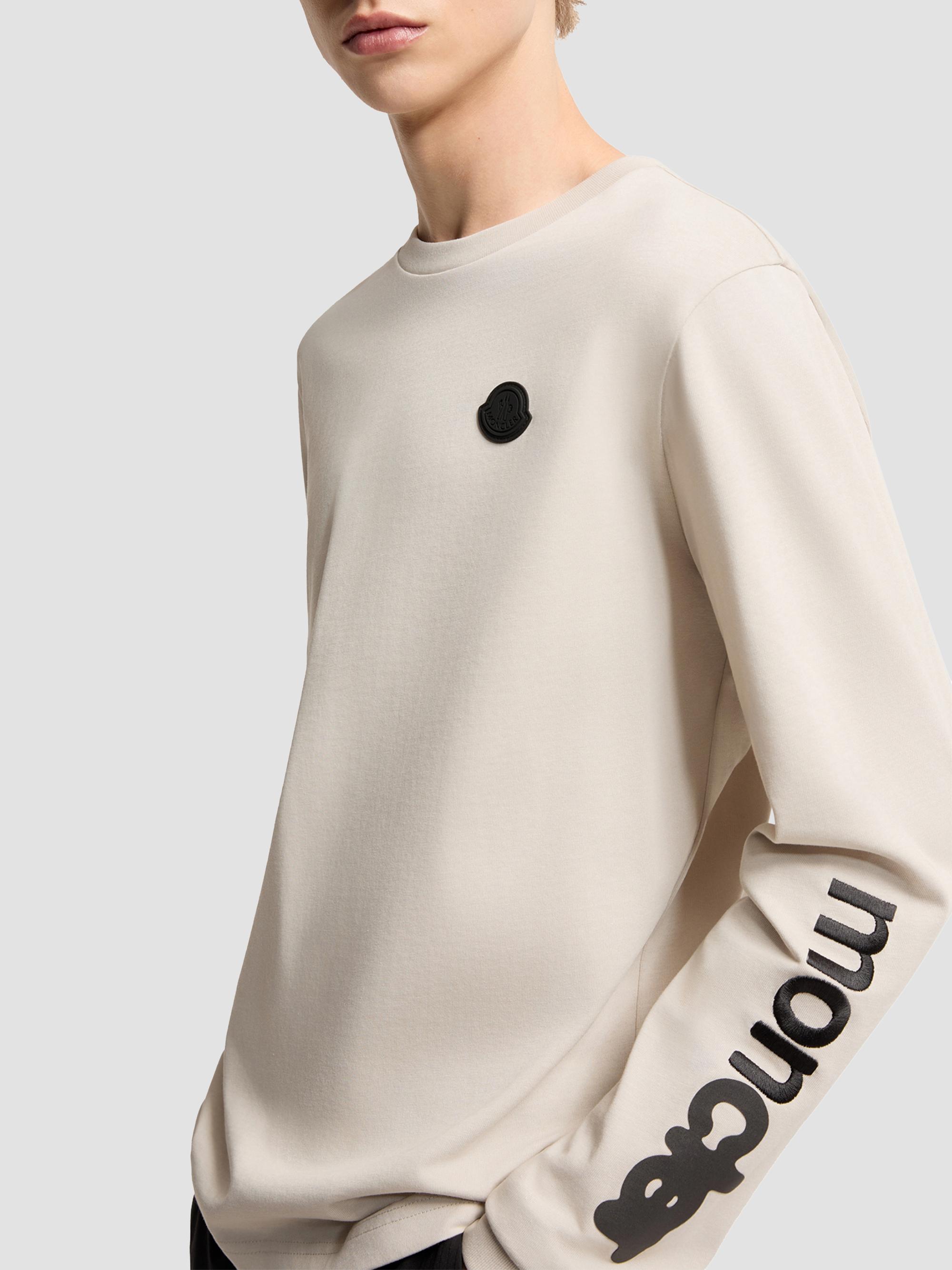 Moncler Men's Long Sleeve Crewneck T-Shirt in Cotton Jersey - White | Thumbnail 4