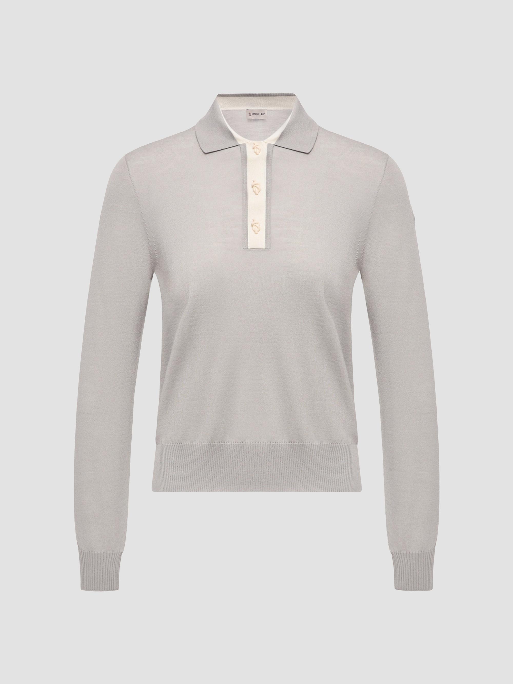 Moncler Women's Long Sleeve Polo Shirt in Wool - Gray