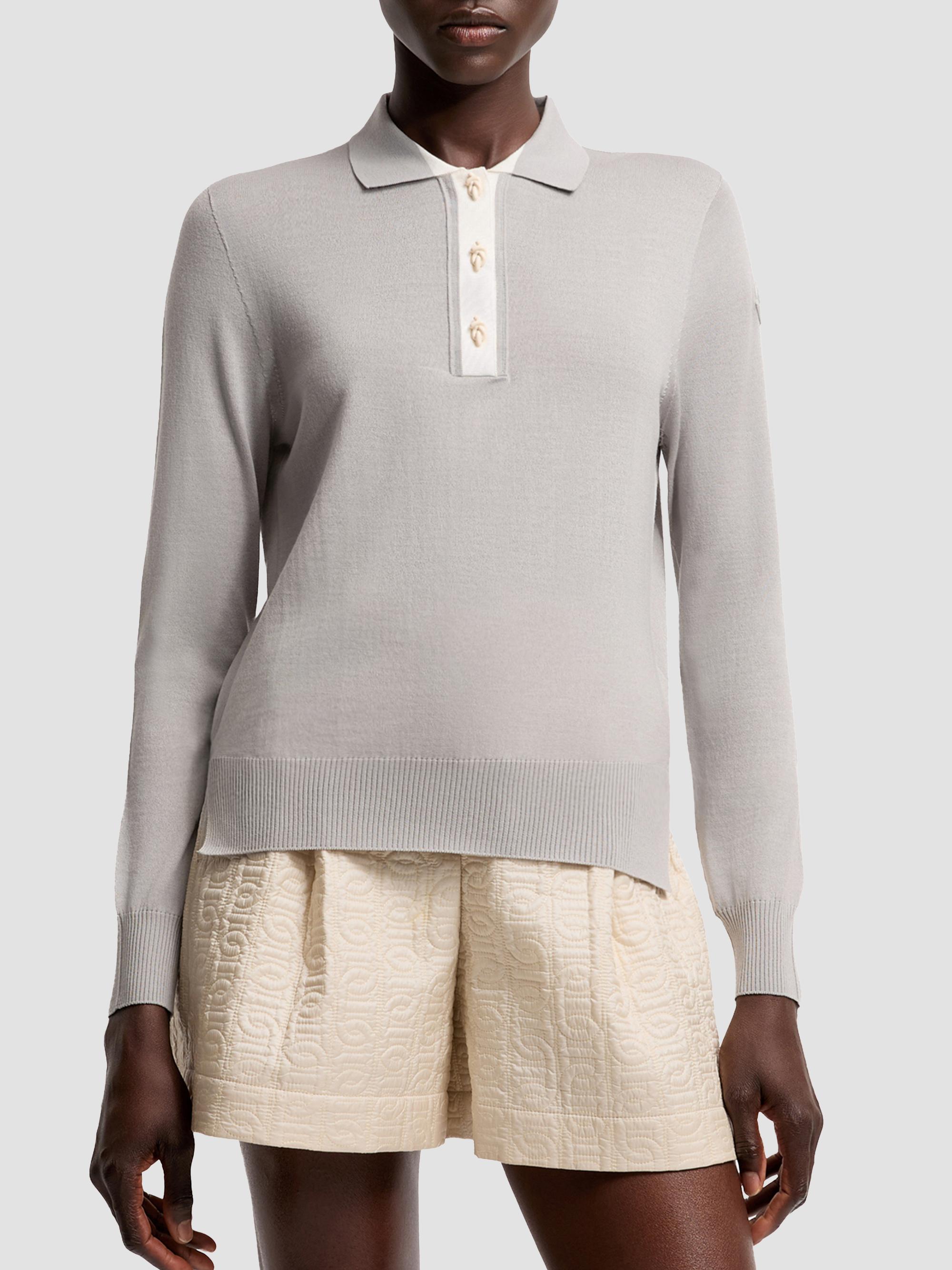 Moncler Women's Long Sleeve Polo Shirt in Wool - Gray | Thumbnail 2