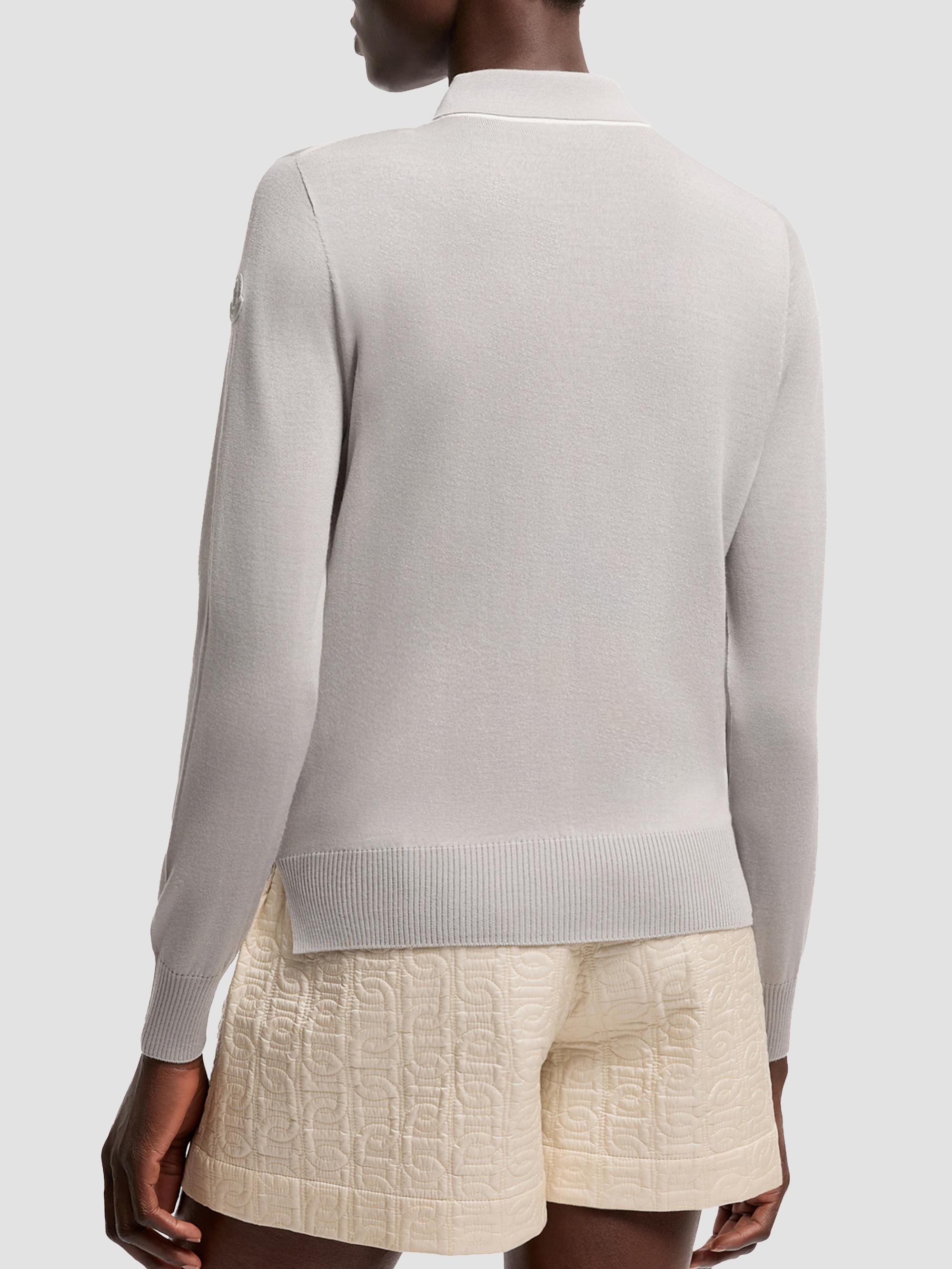 Moncler Women's Long Sleeve Polo Shirt in Wool - Gray | Thumbnail 3