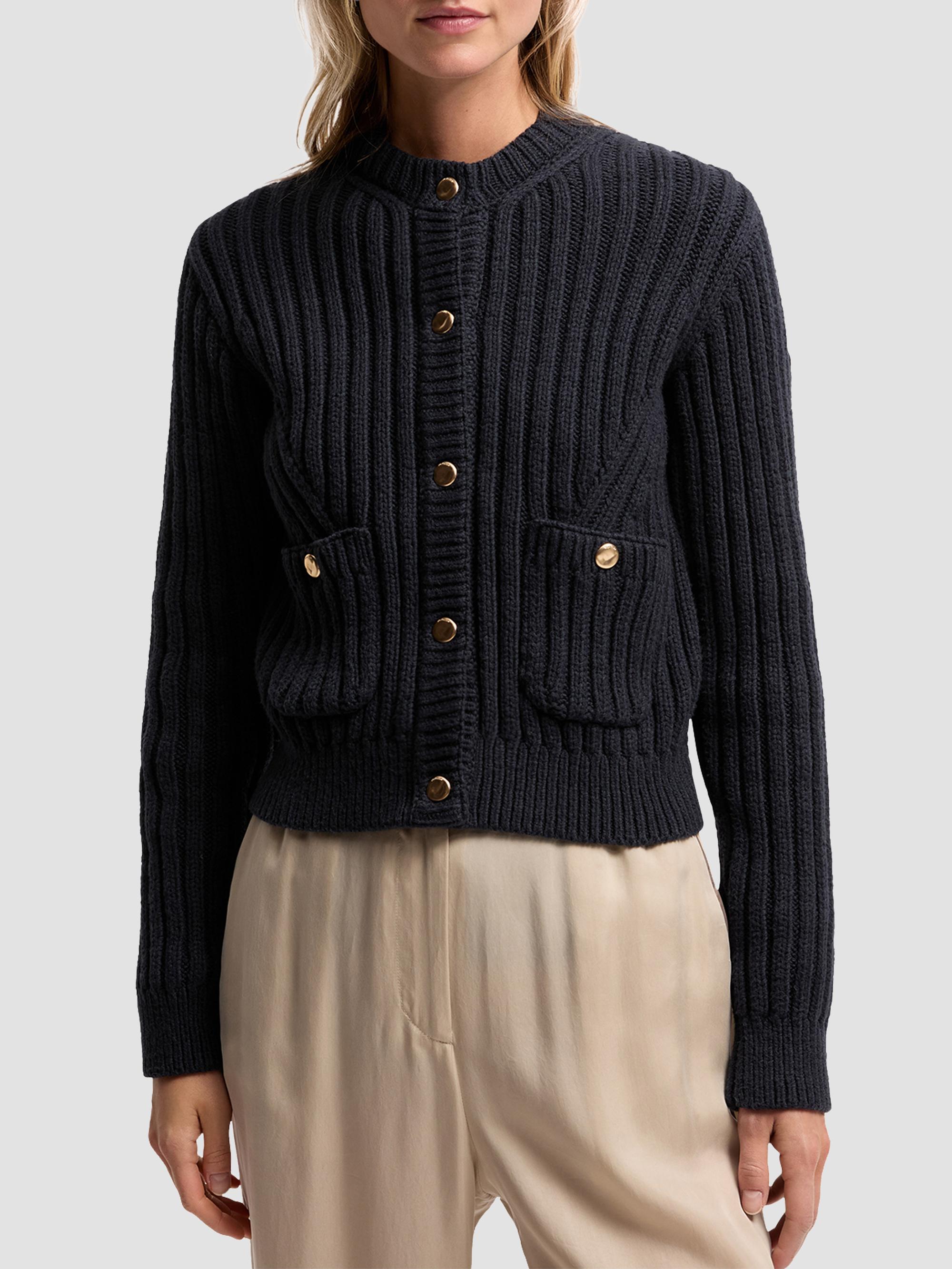 Moncler Women's Down-Filled Cardigan in Cotton - Dark Blue | Thumbnail 2