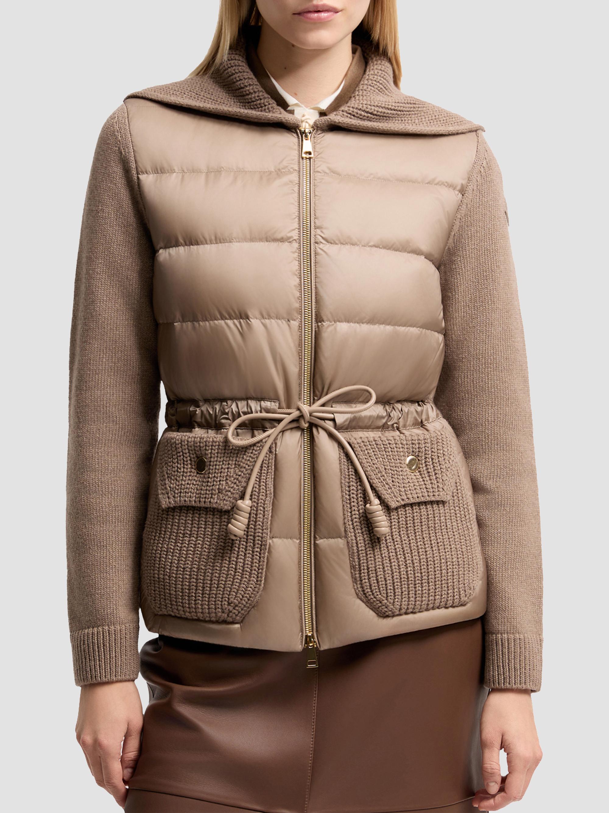 Moncler Women's Down-Filled Cardigan in Wool & Cashmere Blend - Beige | Thumbnail 2