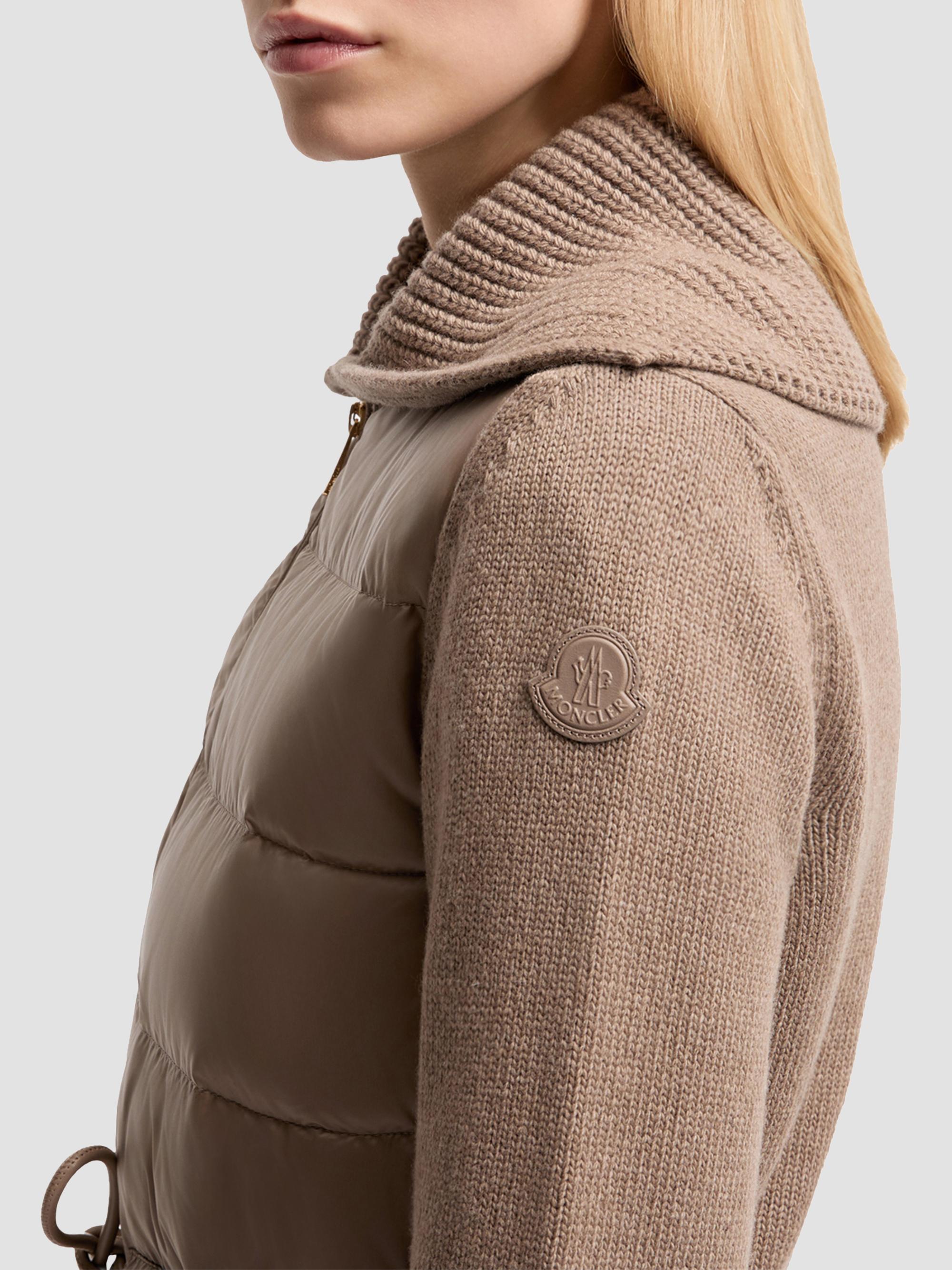 Moncler Women's Down-Filled Cardigan in Wool & Cashmere Blend - Beige | Thumbnail 4