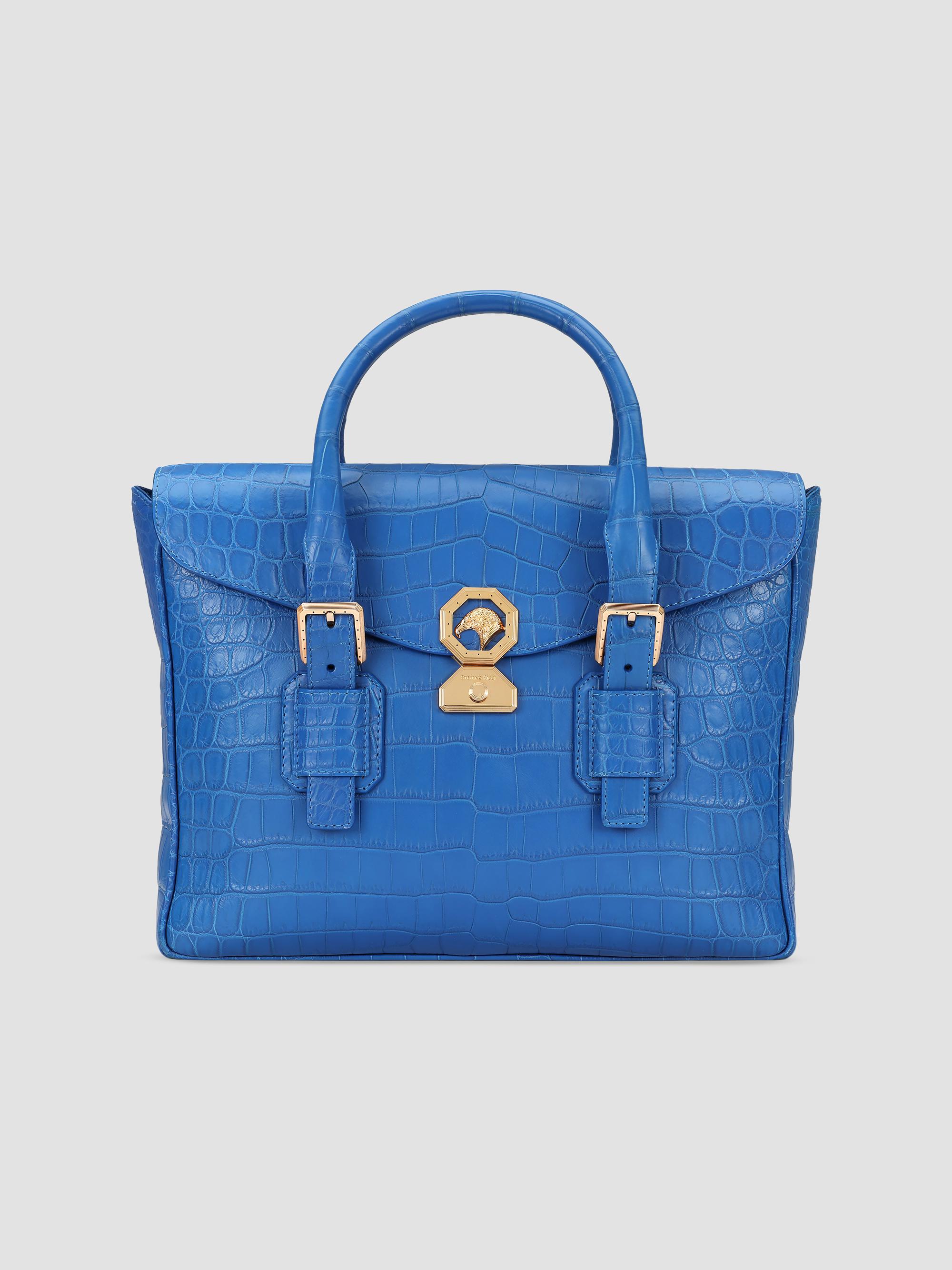 Stefano Ricci Men's Luxury Flap Croc Briefcase - Turquoise | Thumbnail 4