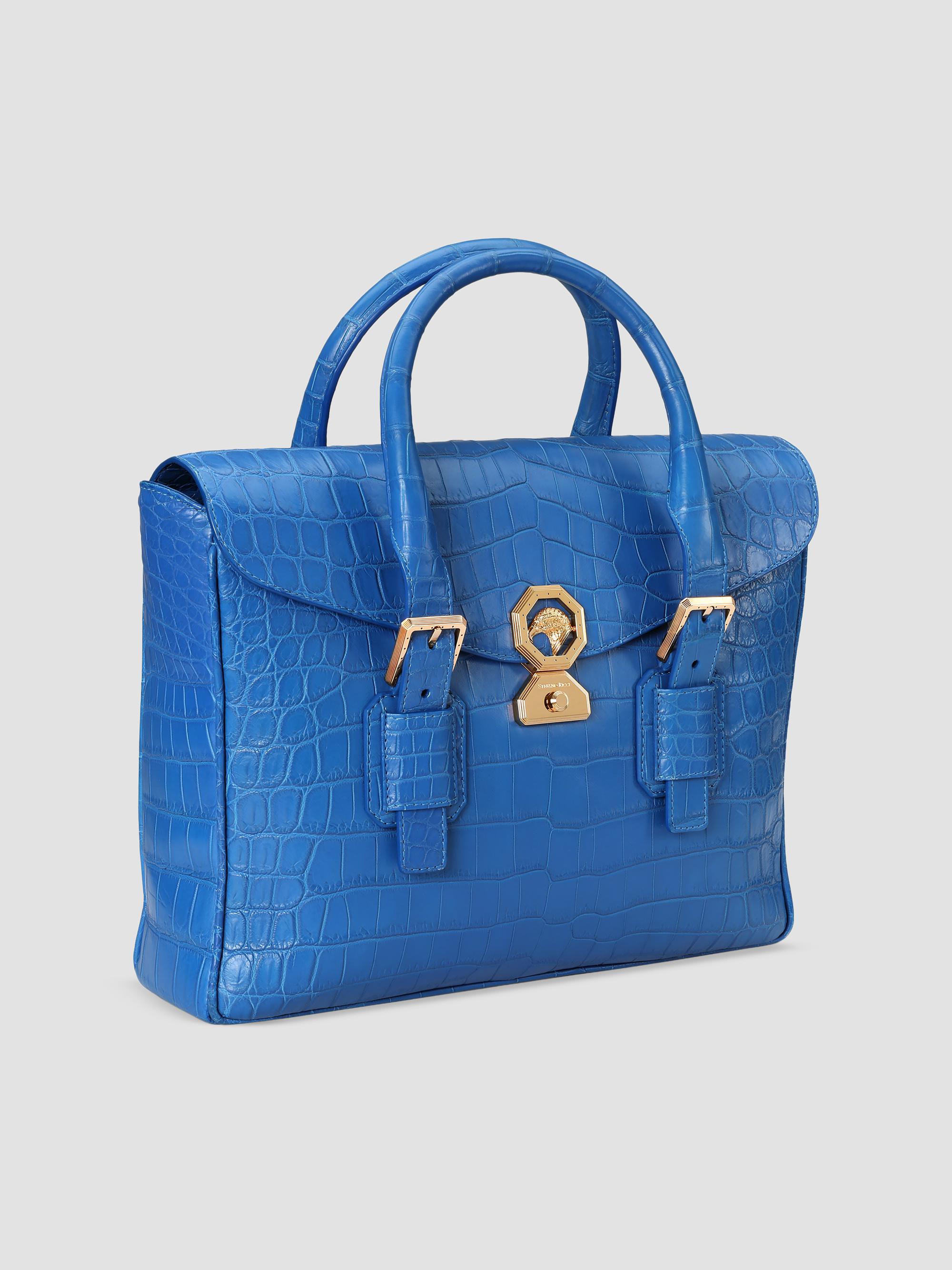 Stefano Ricci Men's Luxury Flap Croc Briefcase - Turquoise | Thumbnail 5