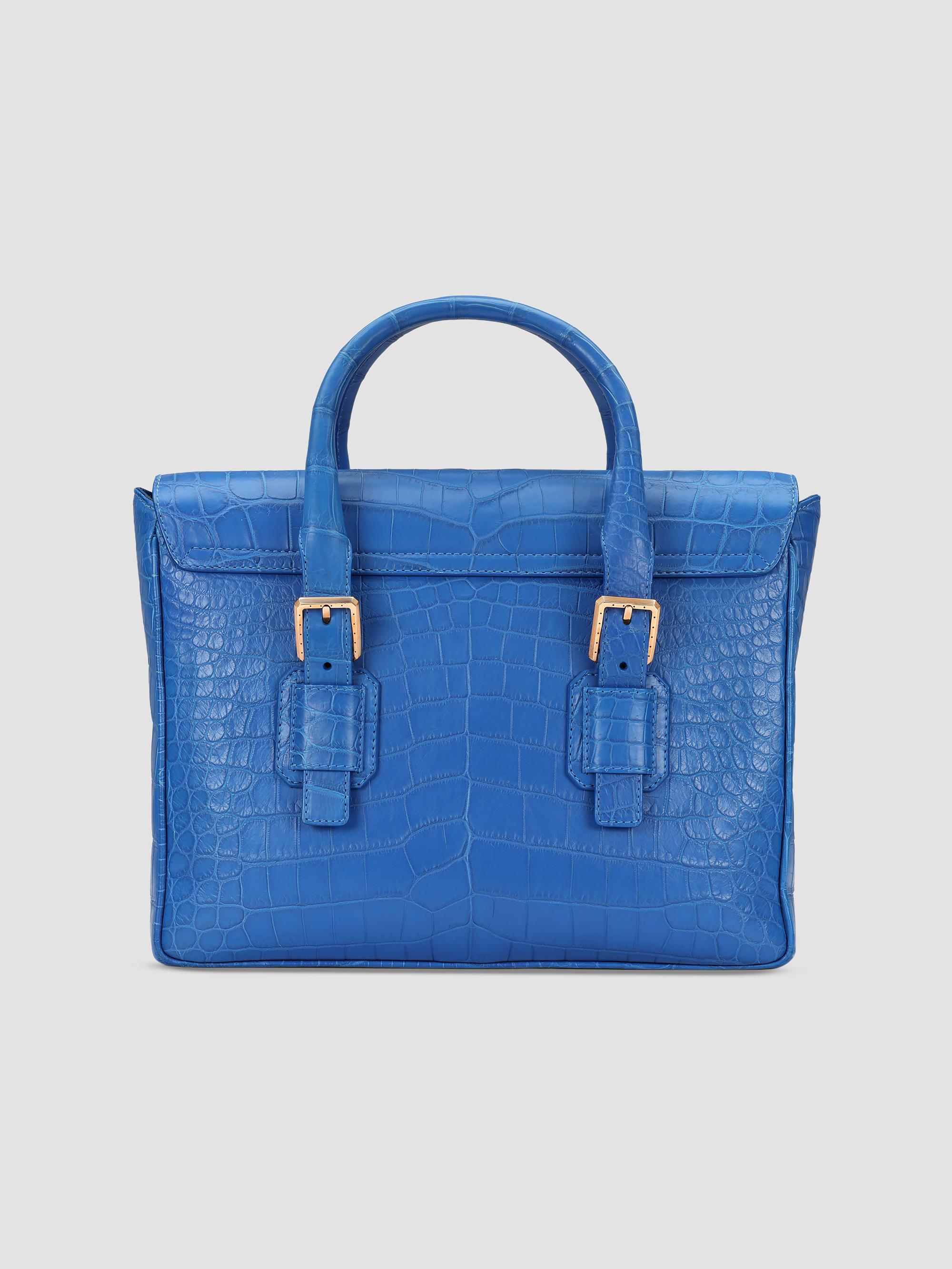 Stefano Ricci Men's Luxury Flap Croc Briefcase - Turquoise | Thumbnail 6