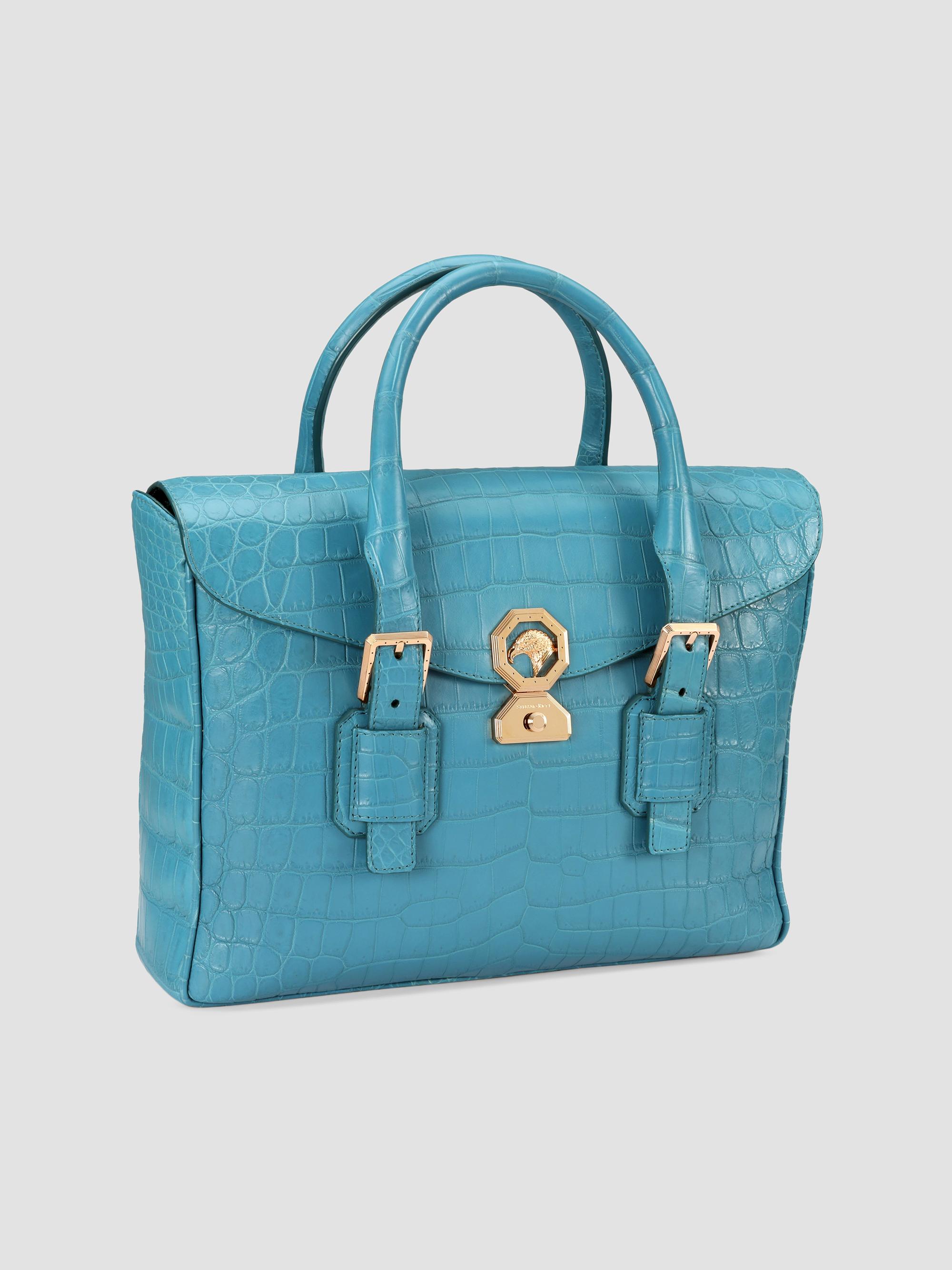 Stefano Ricci Men's Luxury Flap Croc Briefcase - Turquoise | Thumbnail 8