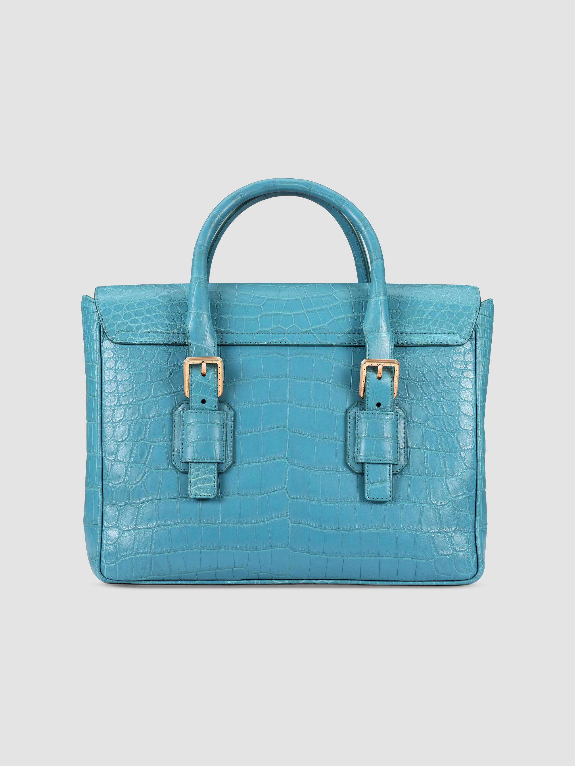Stefano Ricci Men's Luxury Flap Croc Briefcase - Turquoise | Thumbnail 9