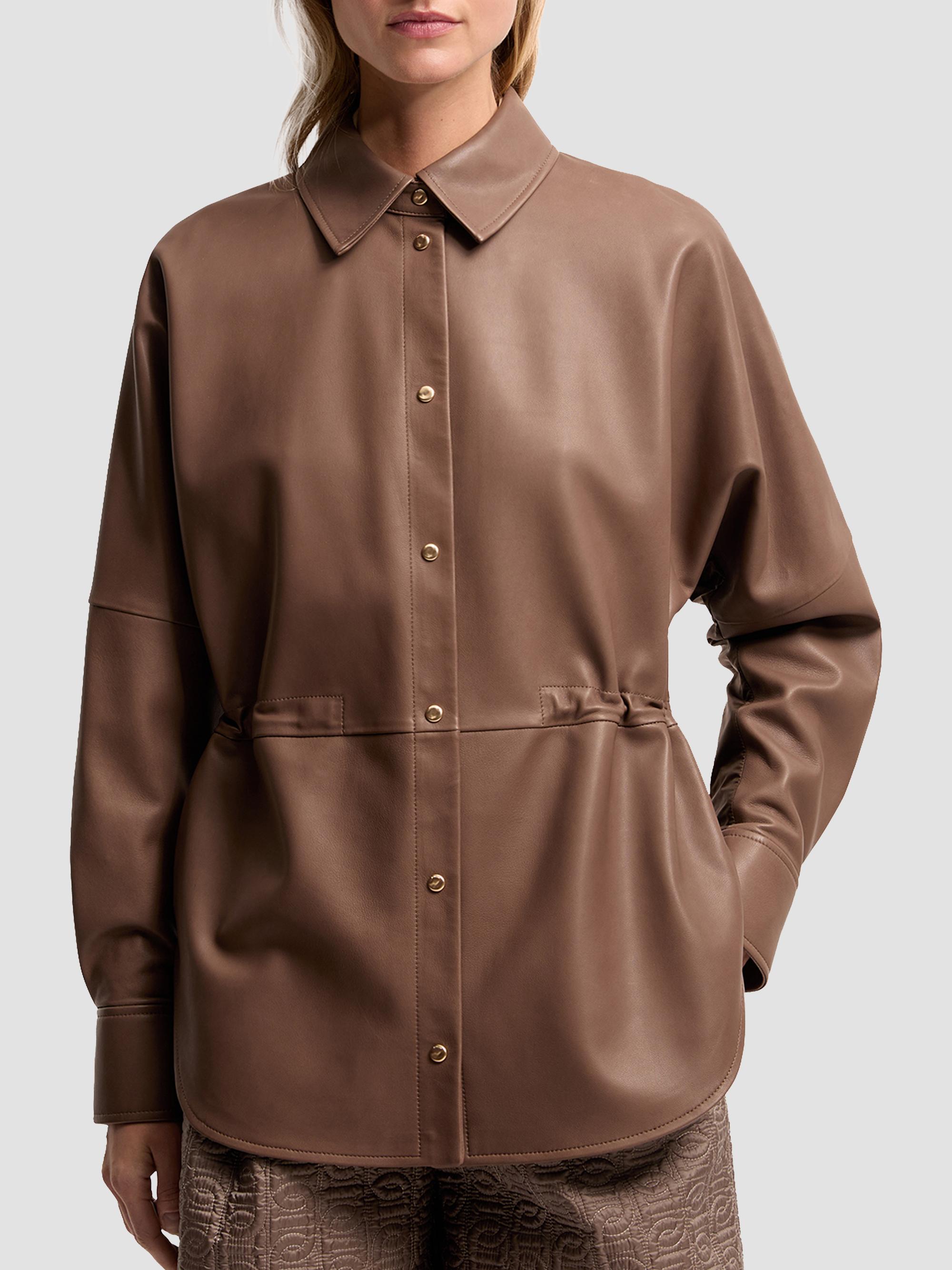 Moncler Women's Shacket in Leather - Brown | Thumbnail 2