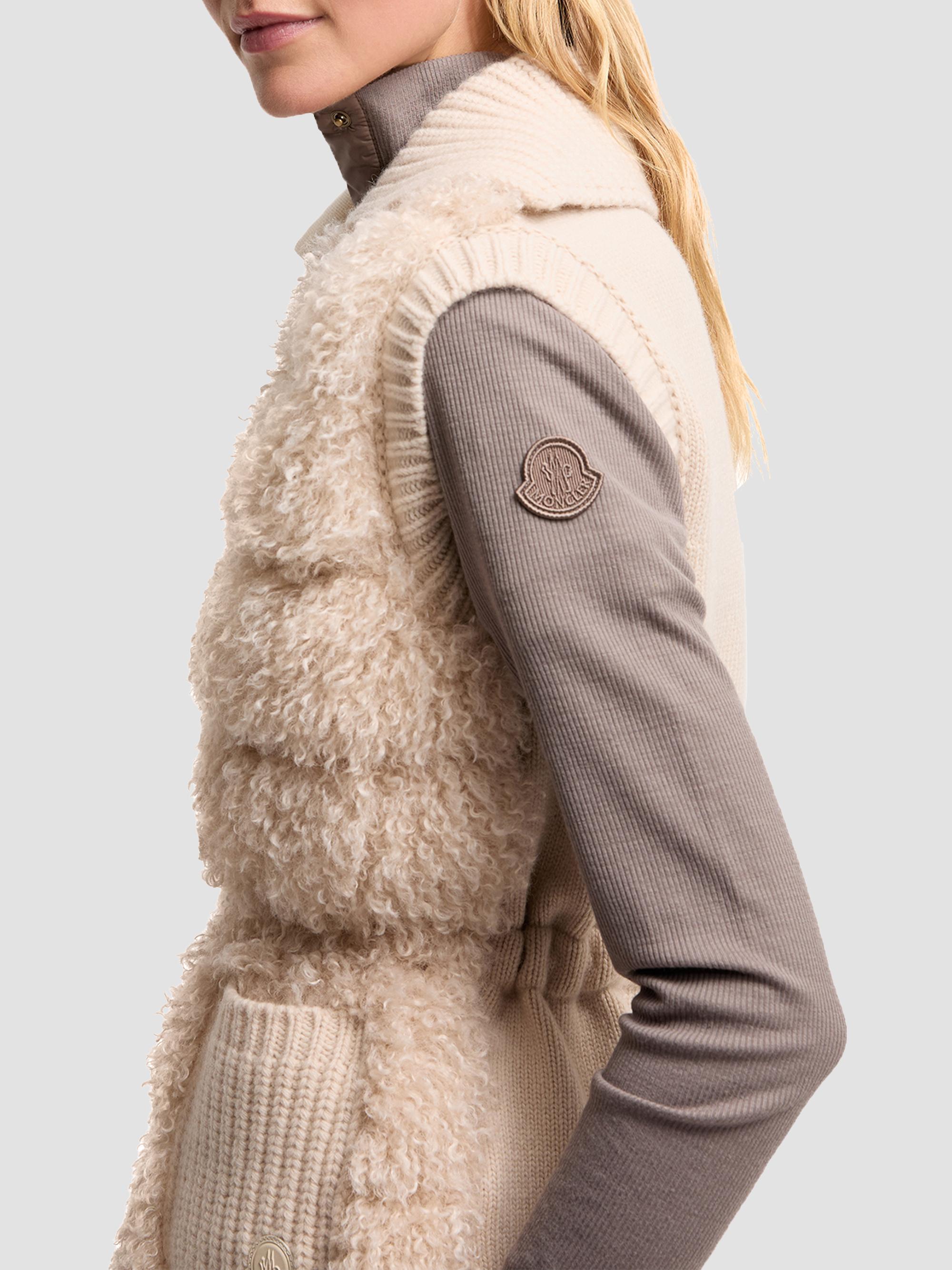 Moncler Women's Puffer Vest in Wool and Cashmere Blend - Light Beige | Thumbnail 4