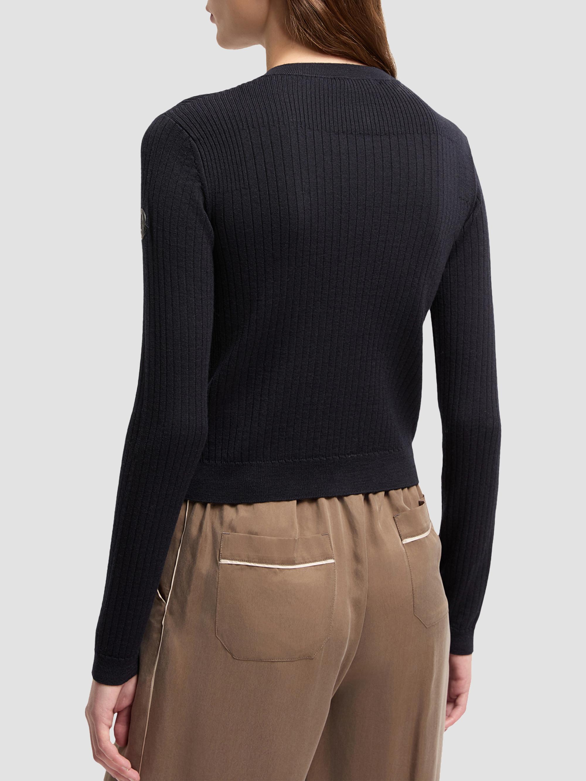 Moncler Women's Cardigan in Wool Blend with Logo in Leather - Dark Blue | Thumbnail 3