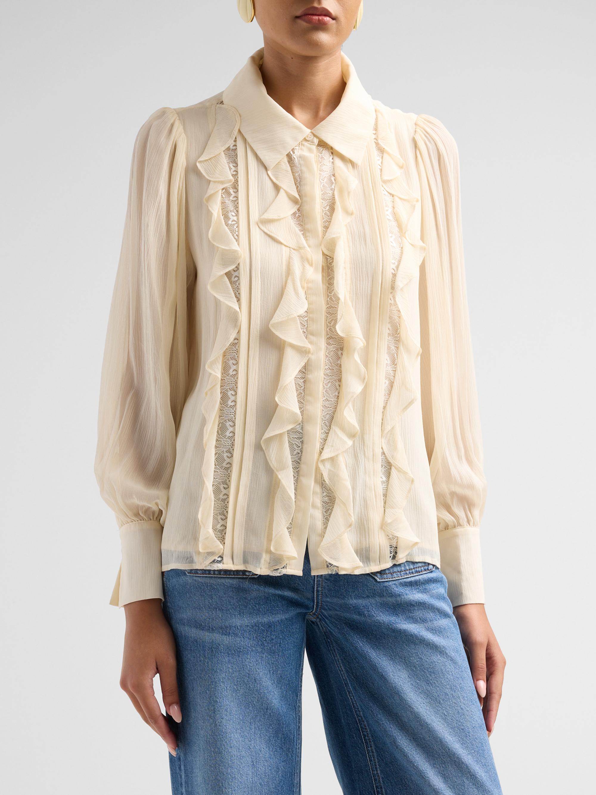 Ramy Brook Women's Claire Silk Ruffle Blouse - Bone | Thumbnail 4