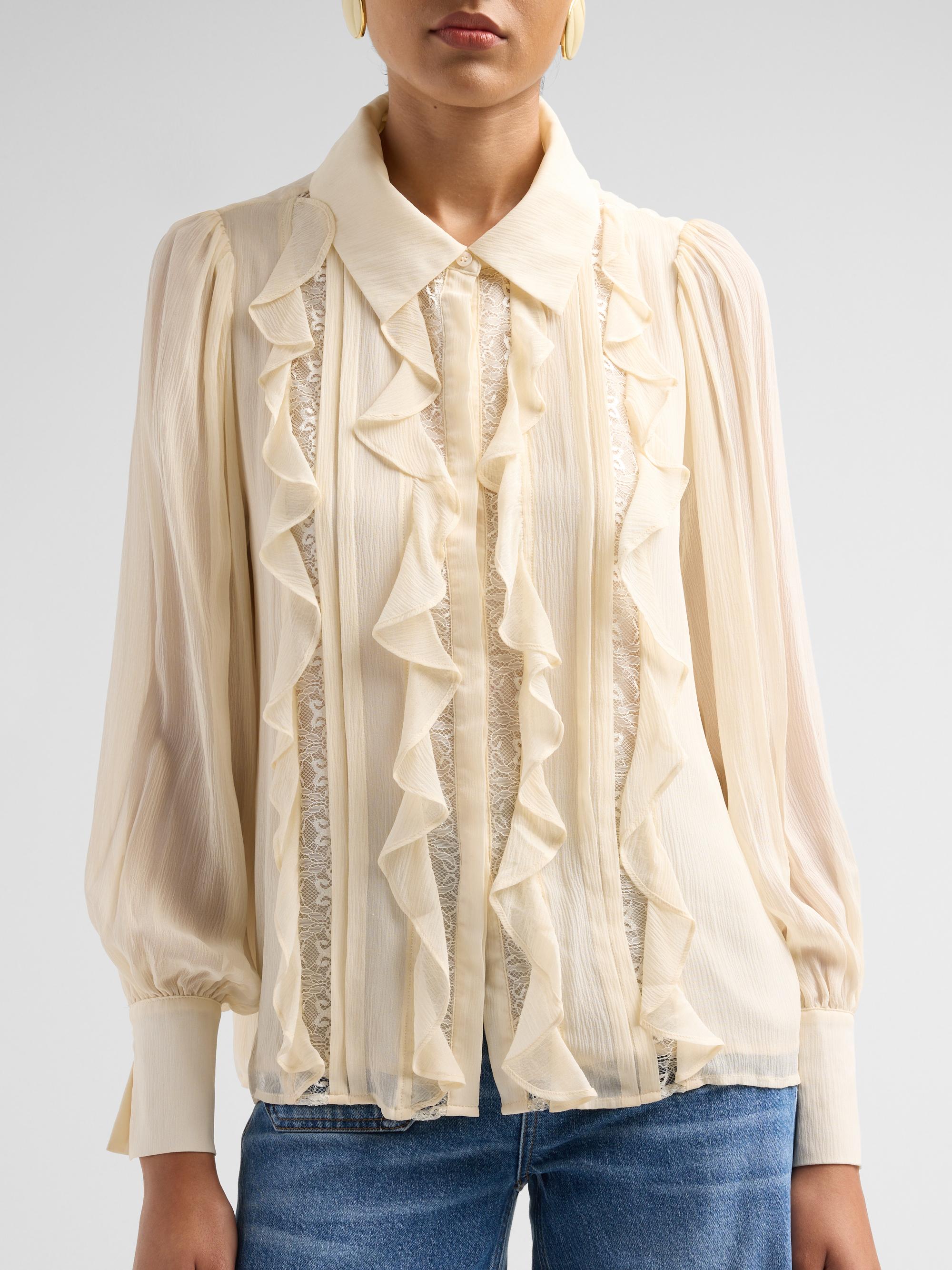 Ramy Brook Women's Claire Silk Ruffle Blouse - Bone | Thumbnail 5
