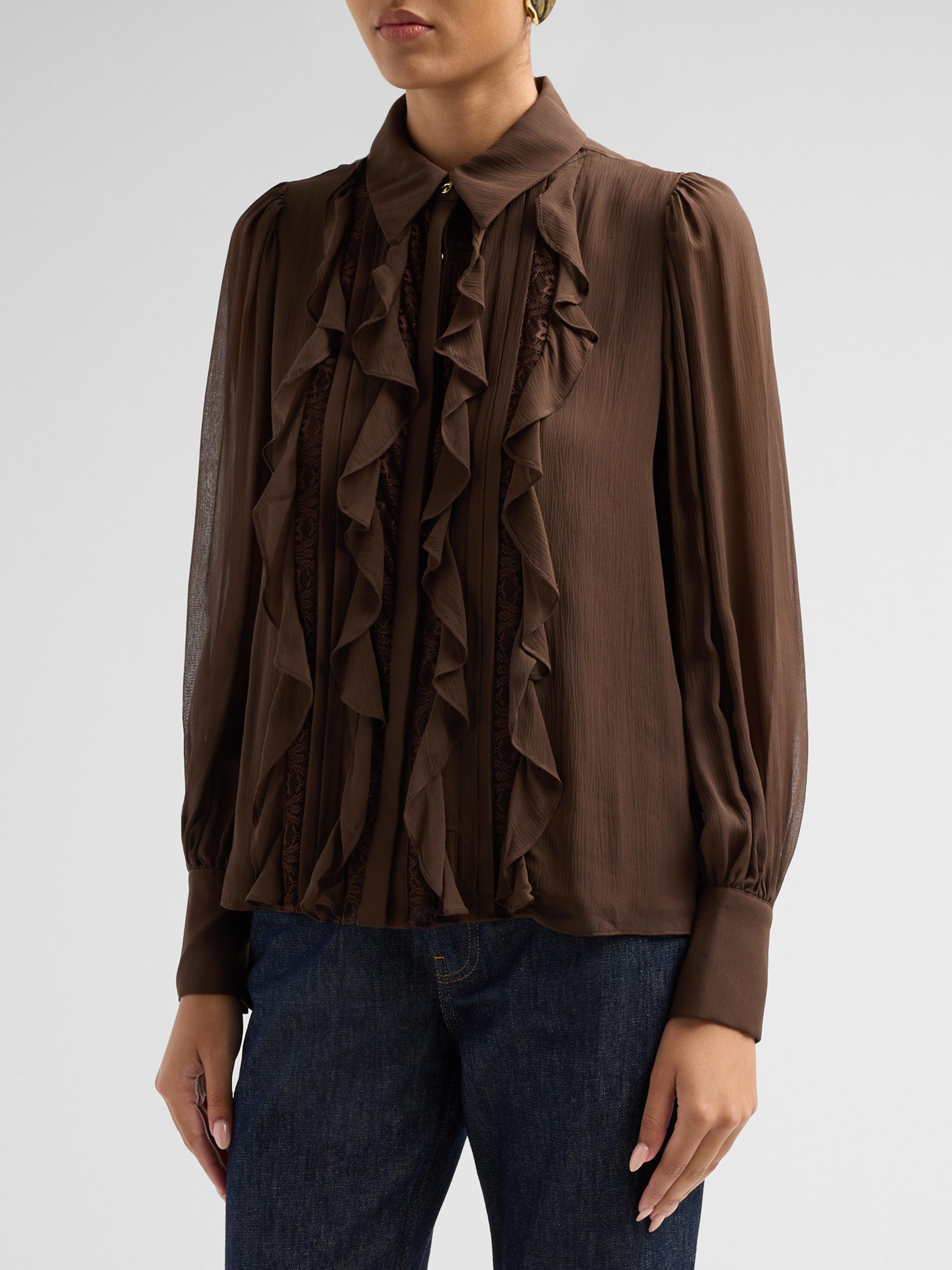 Ramy Brook Women's Claire Silk Ruffle Blouse - Heritage Brown | Thumbnail 4