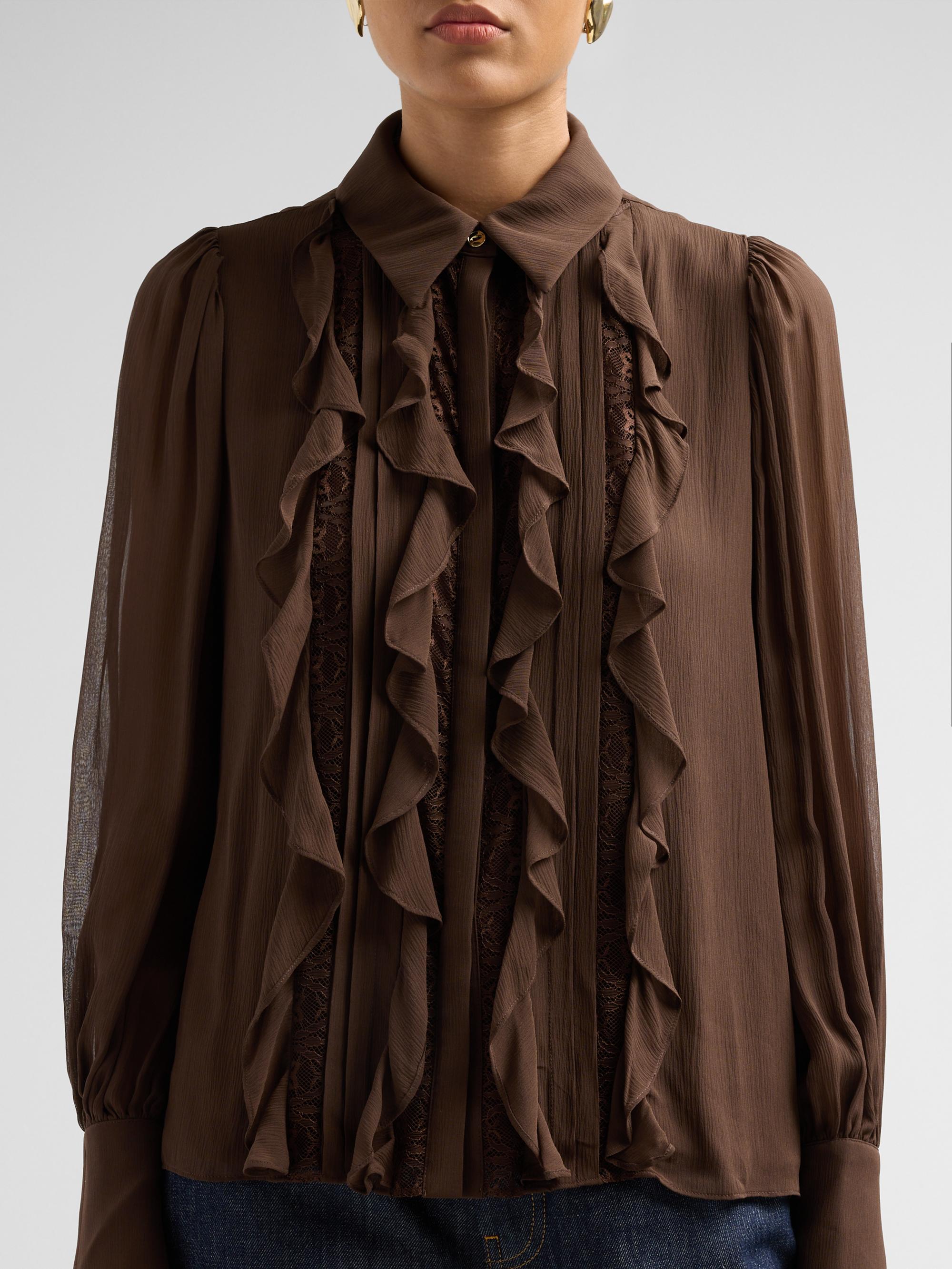 Ramy Brook Women's Claire Silk Ruffle Blouse - Heritage Brown | Thumbnail 5