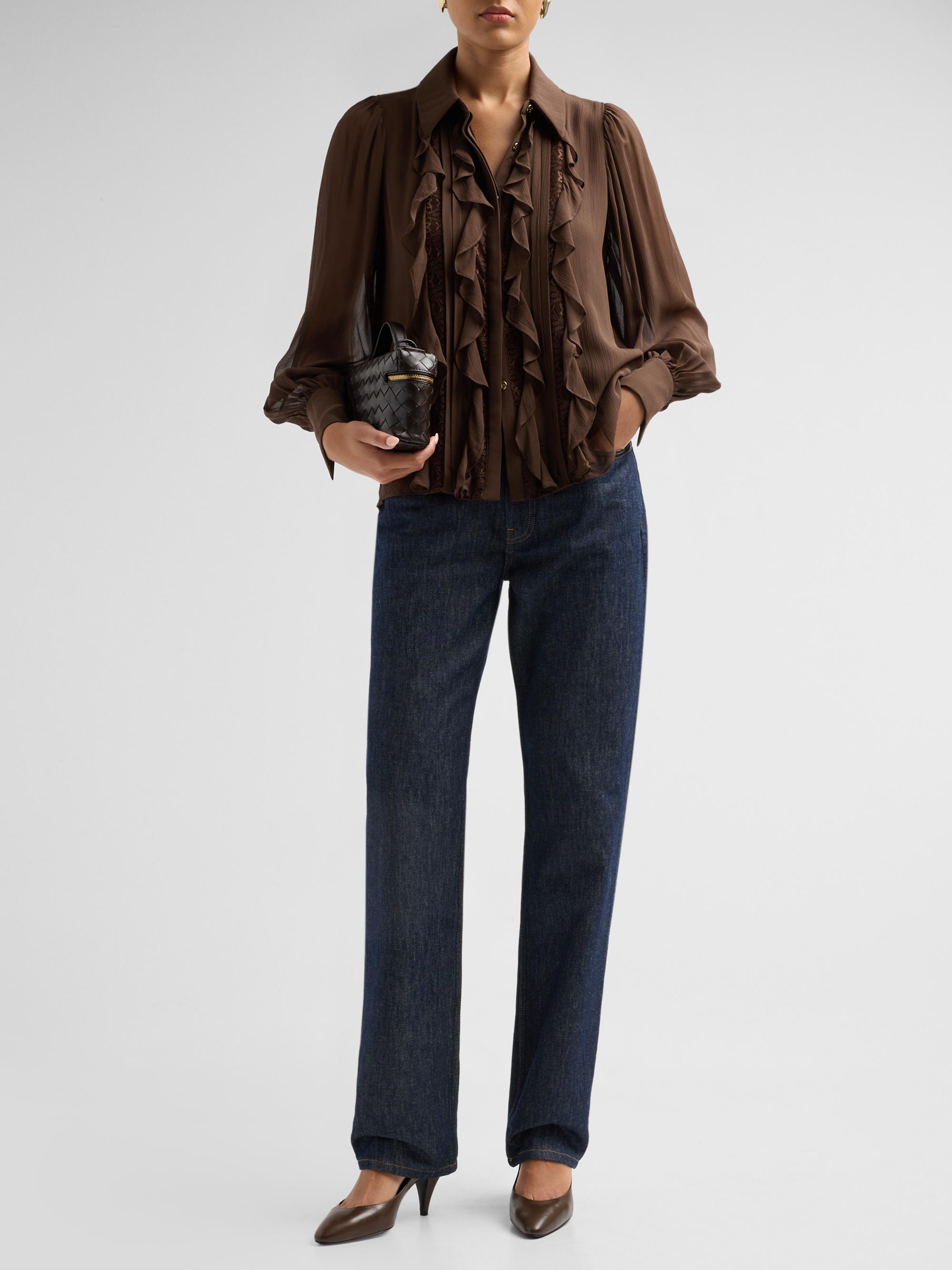 Ramy Brook Women's Claire Silk Ruffle Blouse - Heritage Brown | Thumbnail 2