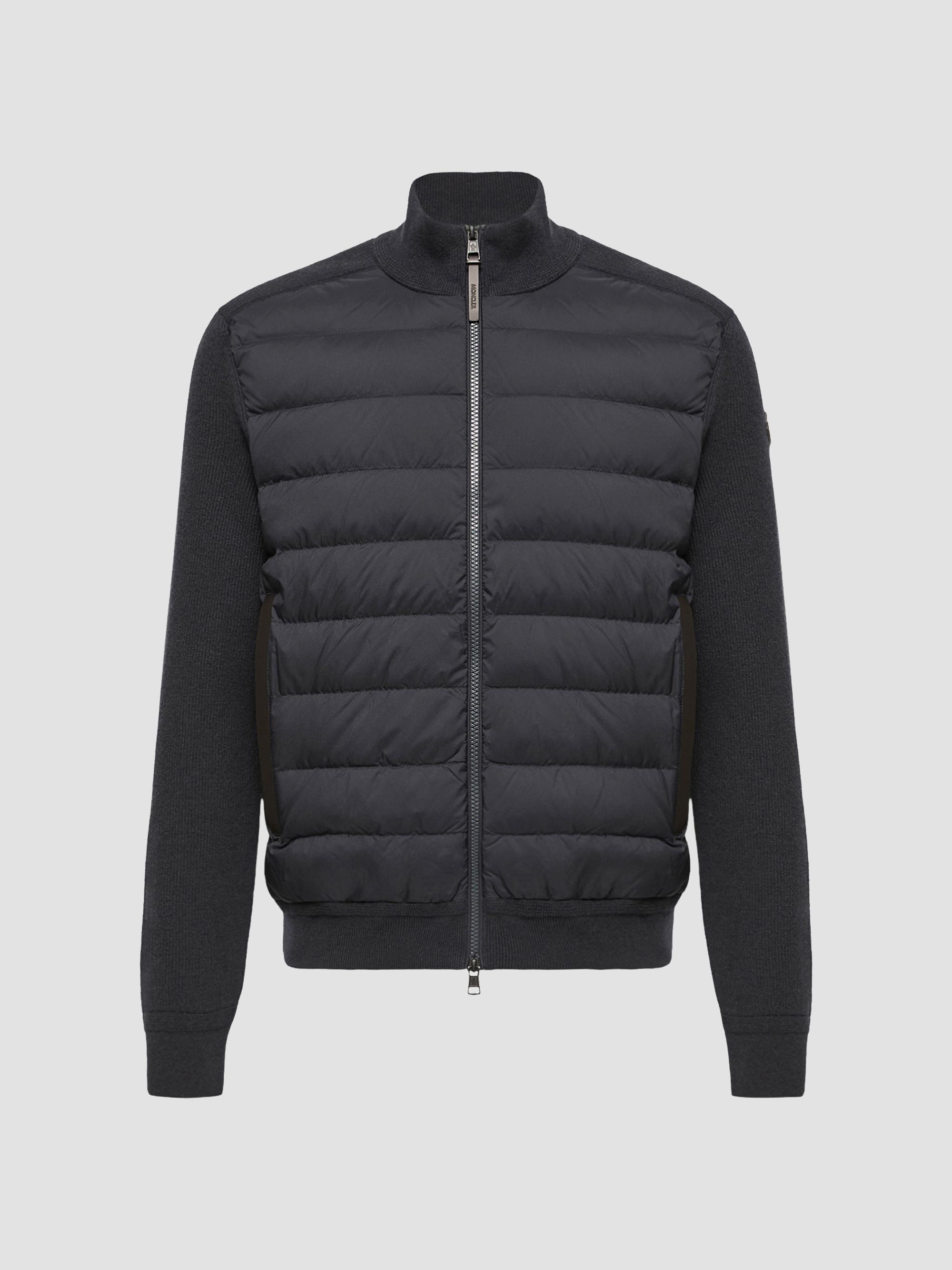 Moncler Men's Down-Filled Cardigan in Wool and Cashmere Blend - Navy Blue