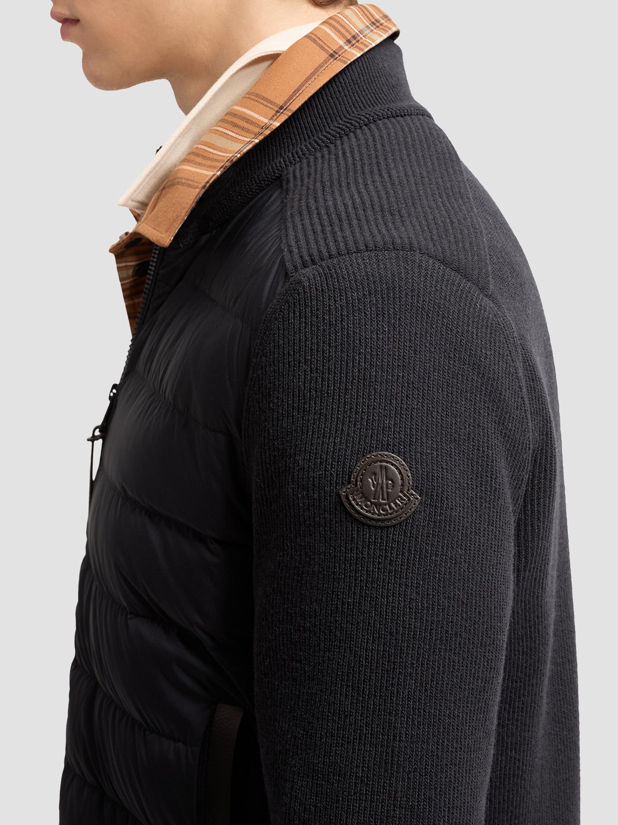 Moncler Men's Down-Filled Cardigan in Wool and Cashmere Blend - Navy Blue | Thumbnail 4