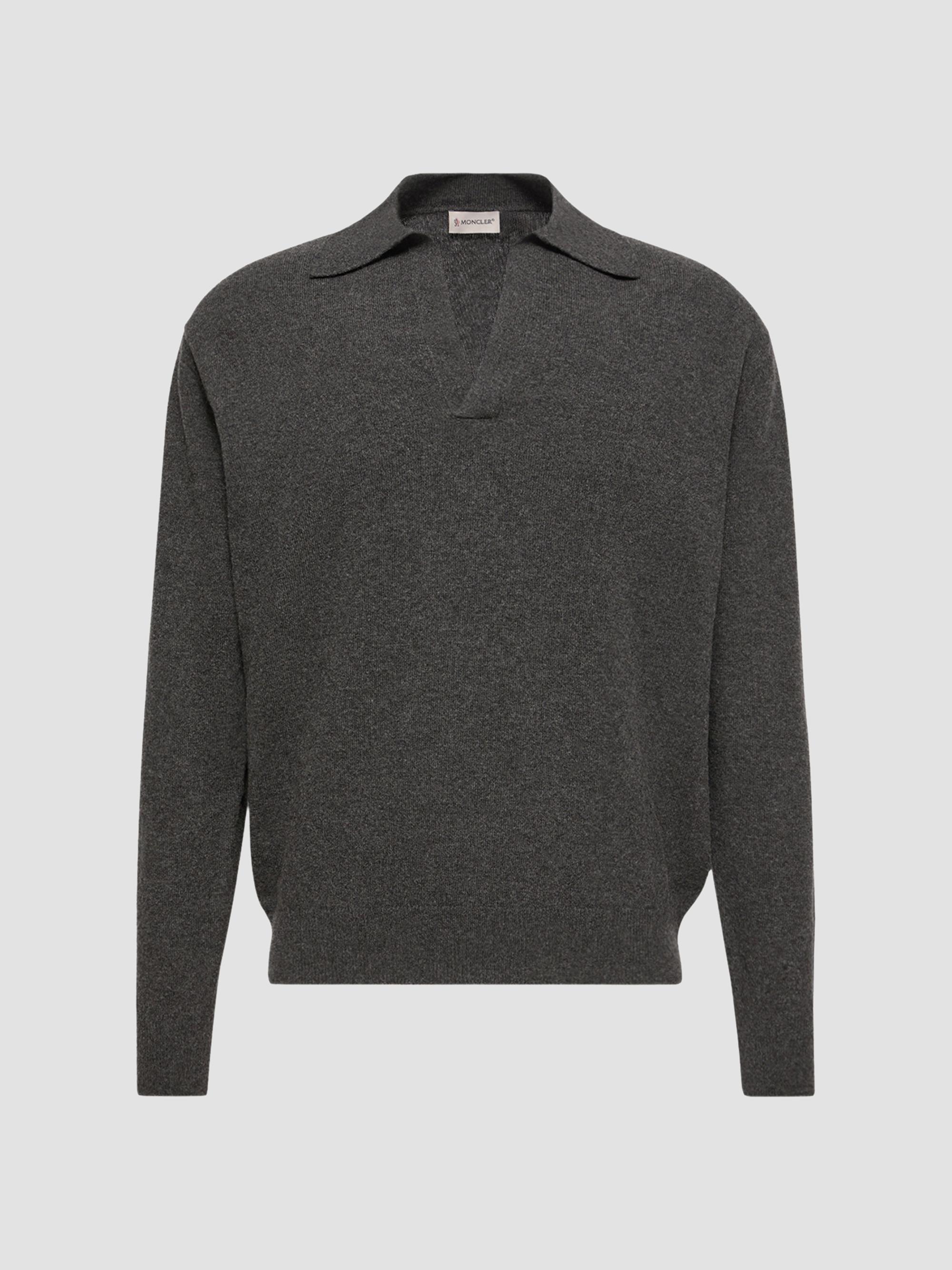Moncler Men's Long Sleeve Polo Shirt in Wool and Cashmere - Black