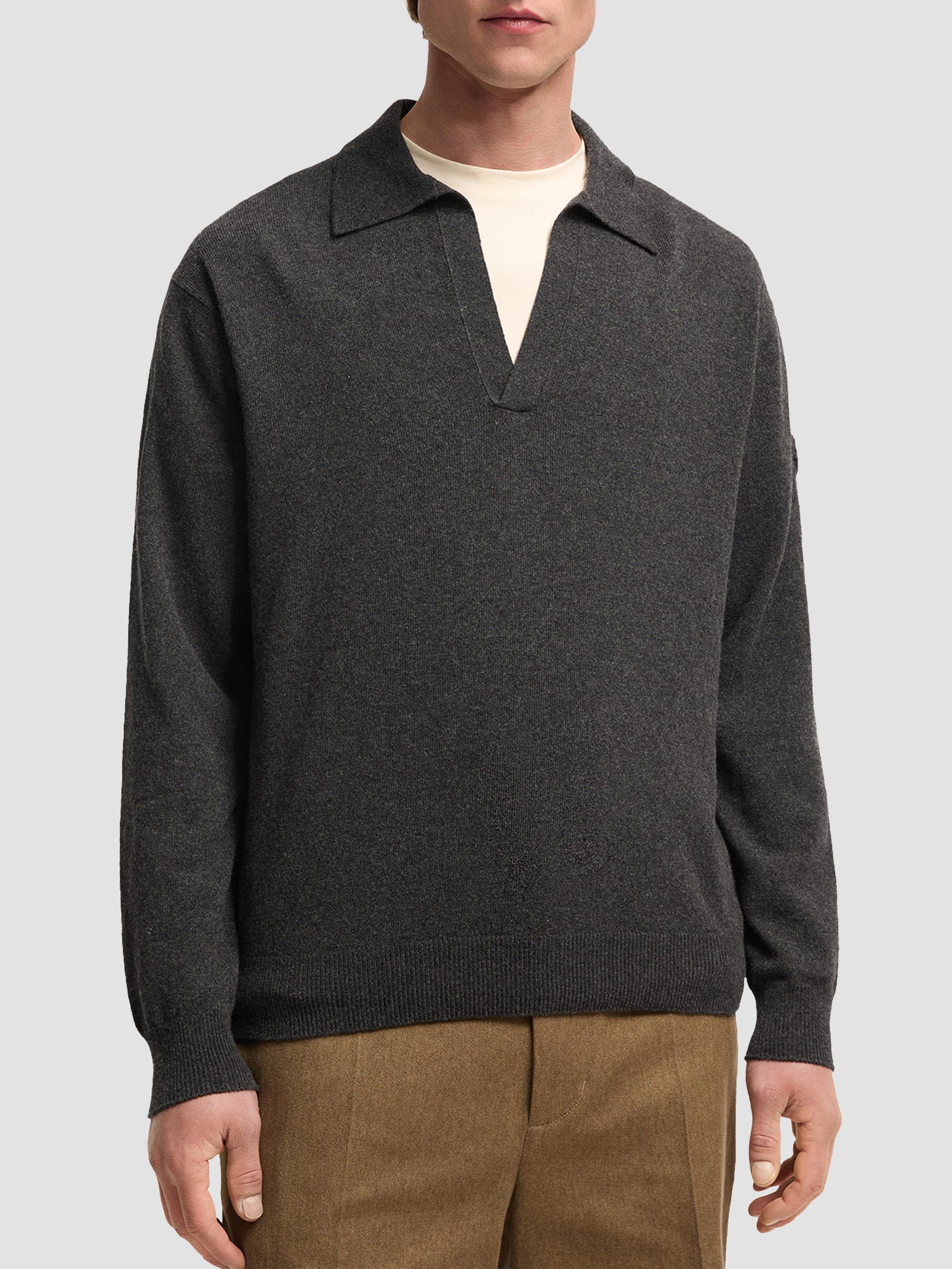 Moncler Men's Long Sleeve Polo Shirt in Wool and Cashmere - Black | Thumbnail 2