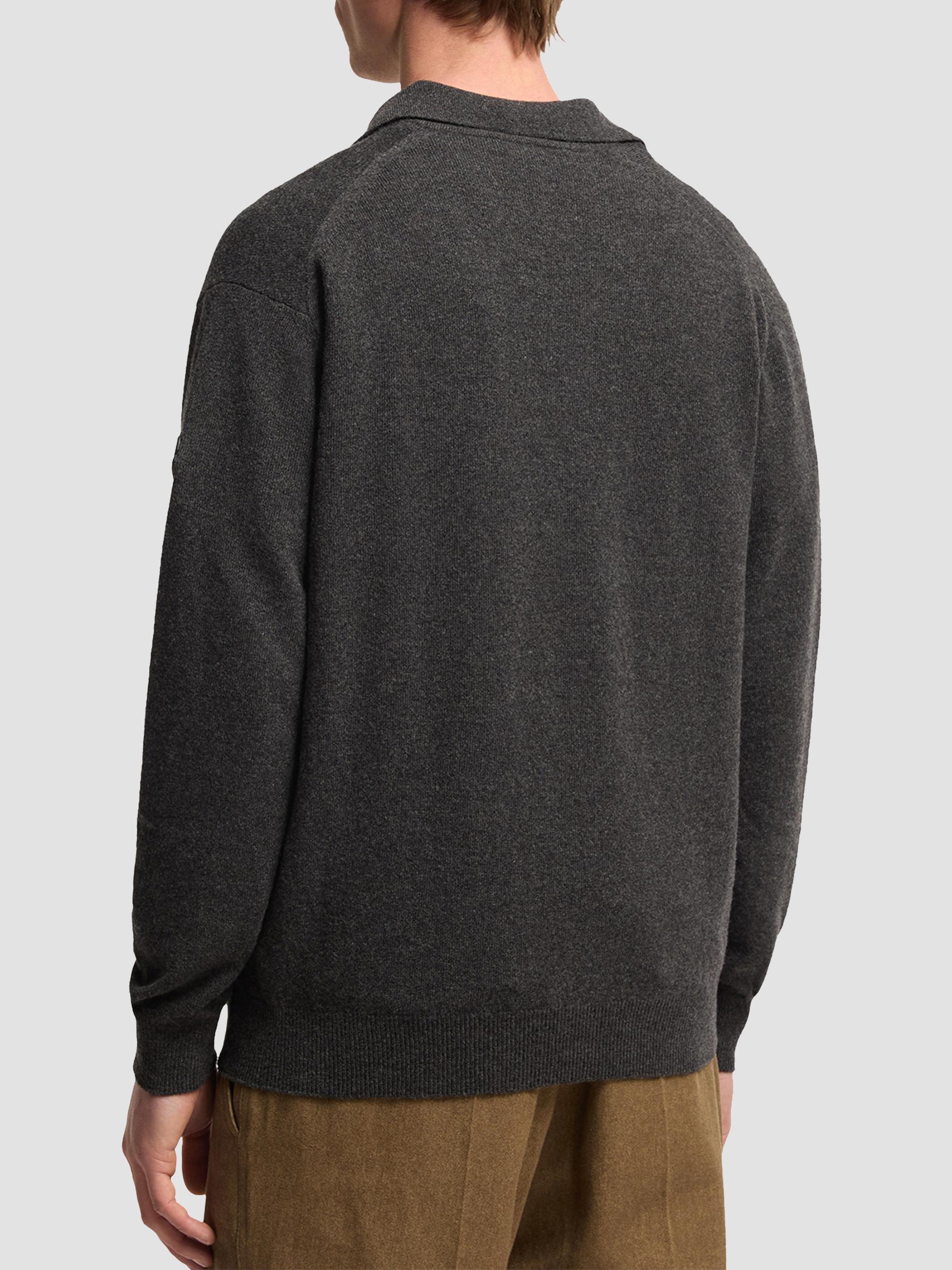 Moncler Men's Long Sleeve Polo Shirt in Wool and Cashmere - Black | Thumbnail 3