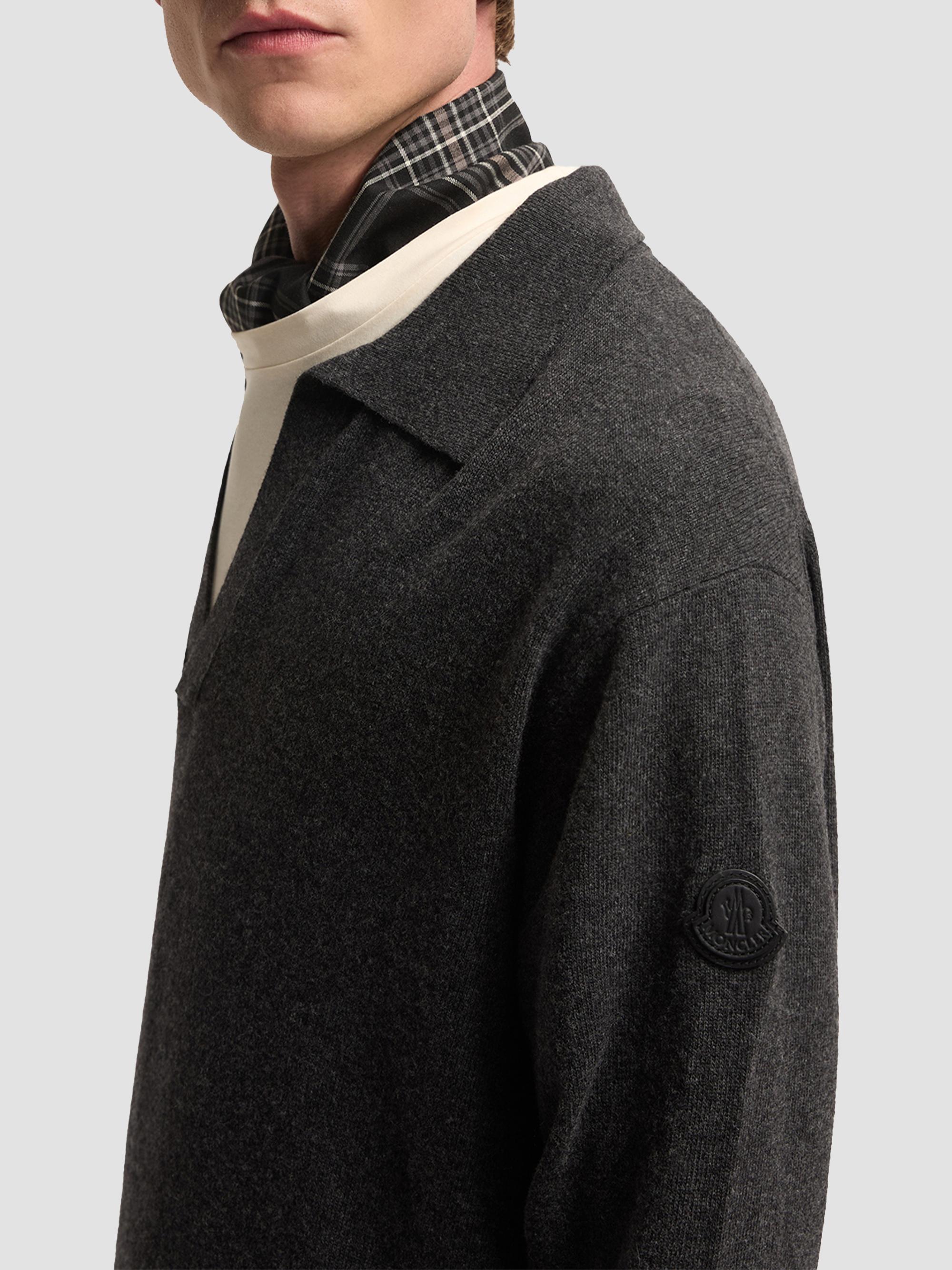 Moncler Men's Long Sleeve Polo Shirt in Wool and Cashmere - Black | Thumbnail 4