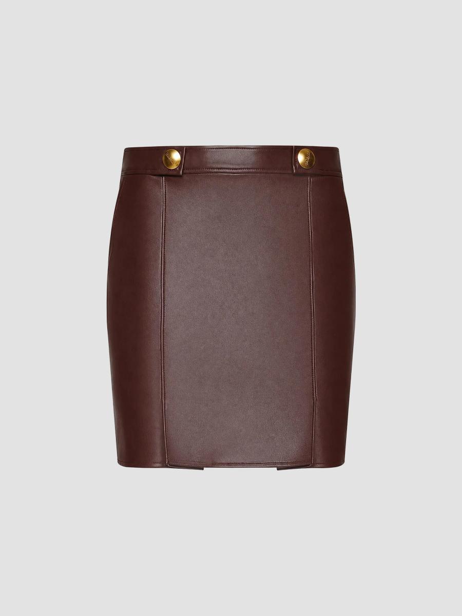 L'agence Women's Nolina Faux Leather Button-tab Mini Skirt In Deep Mahogany