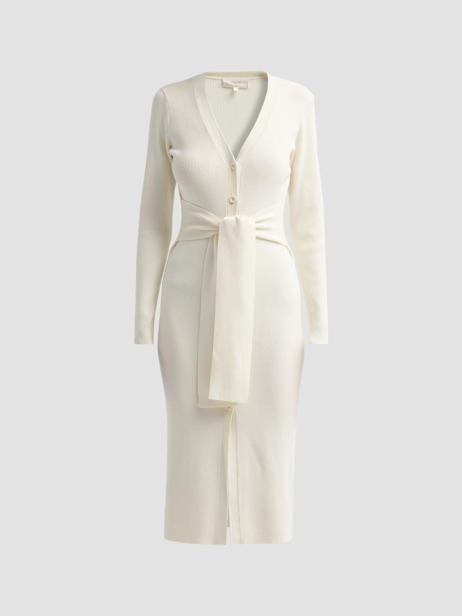 Toccin Women's Lara Tie-waist Cardigan Midi Dress In Ivory